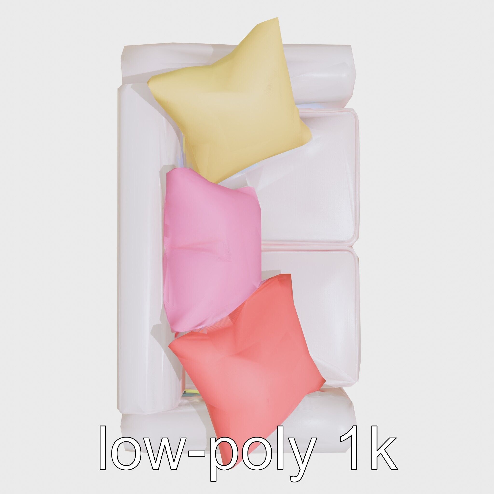 Miniature Doll Sofa with Vibrant Cushions Low-poly 3D model_21