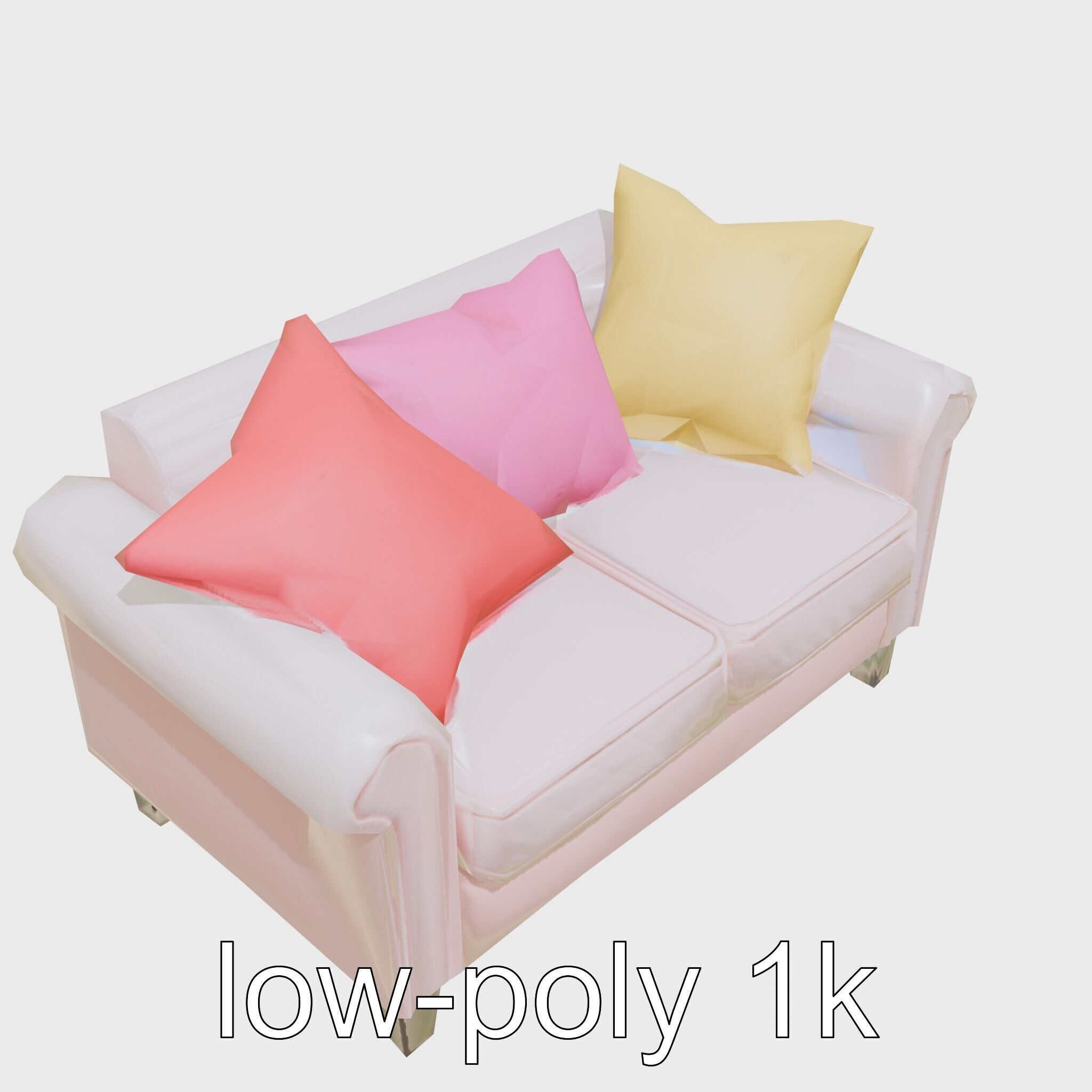 Miniature Doll Sofa with Vibrant Cushions Low-poly 3D model_12