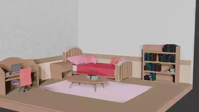 Colorful Cartoon Bedroom 3D Model