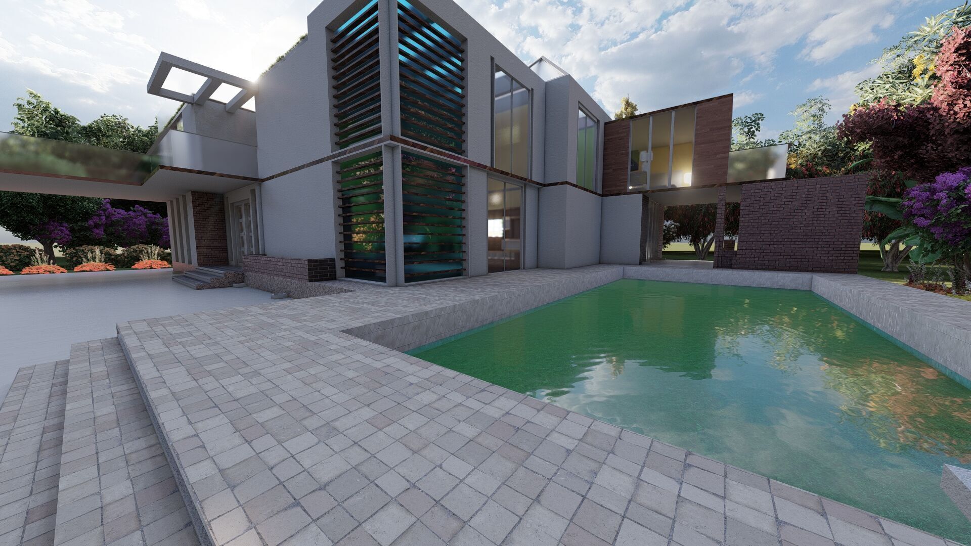 Modern two story house with pool 3D model_22