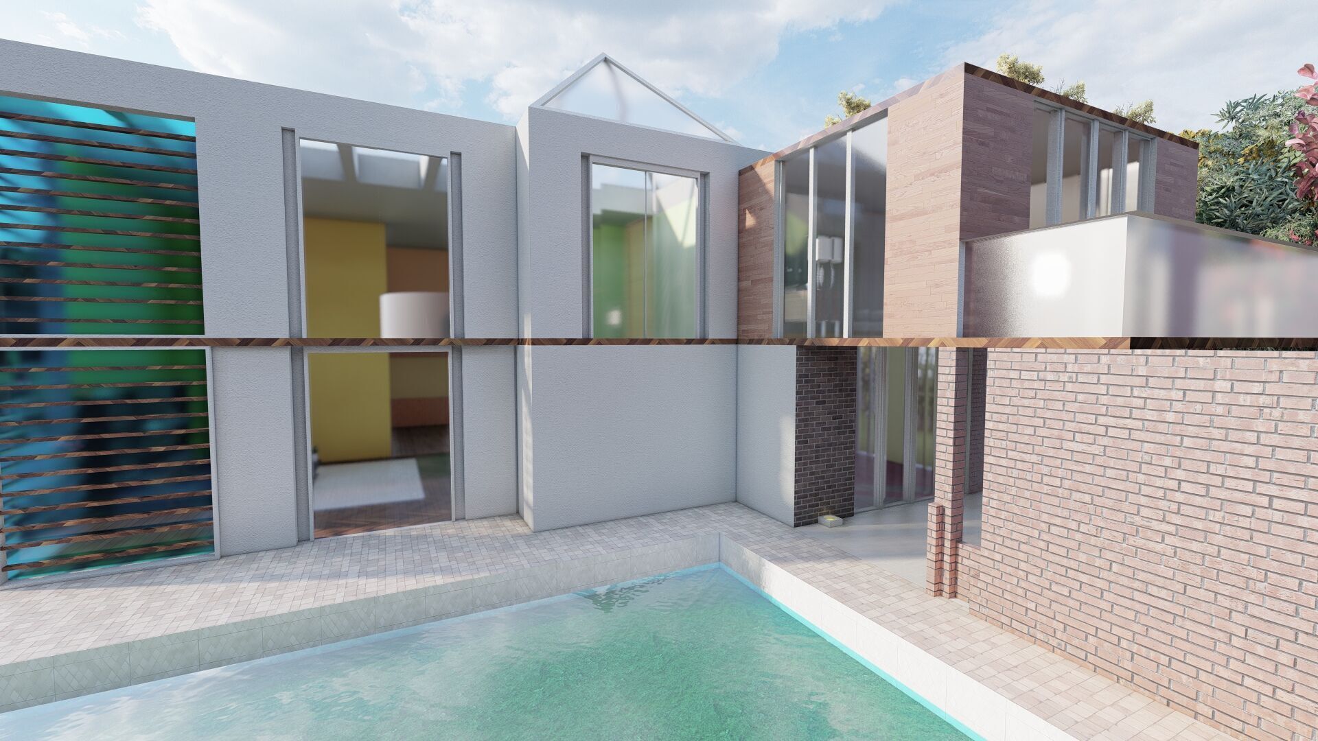 Modern two story house with pool 3D model_2
