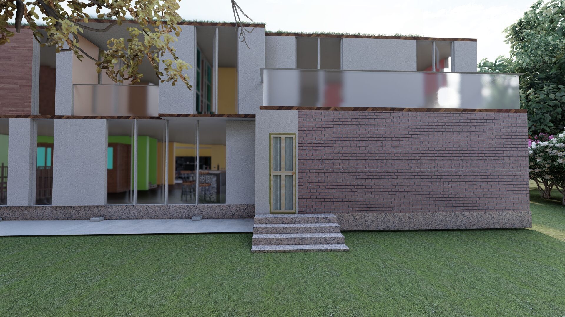 Modern two story house with pool 3D model_8