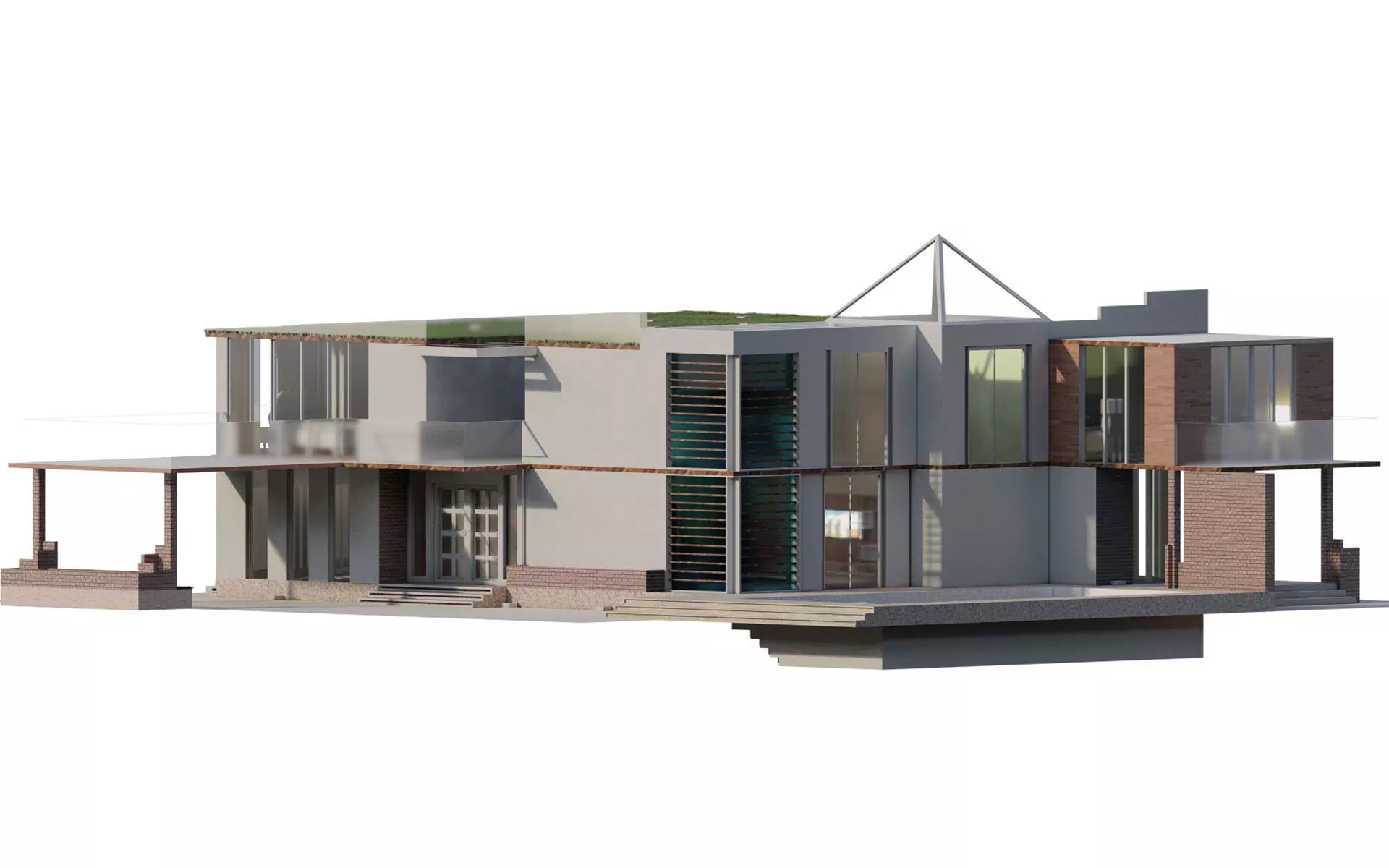 Modern two story house with pool 3D model_0