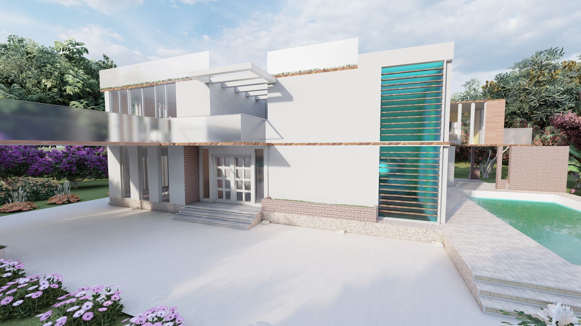 Modern two story house with pool 3D model_15