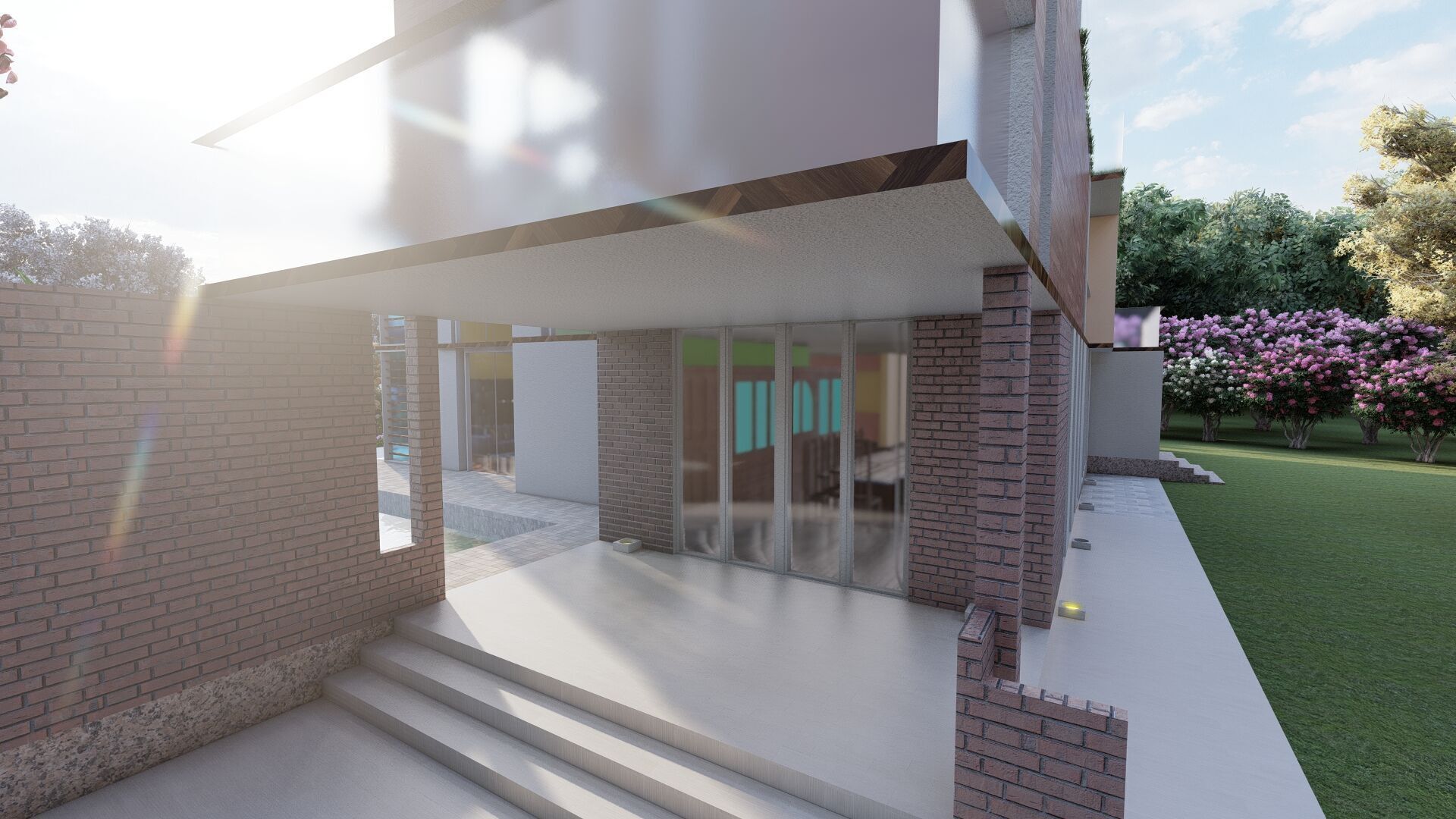 Modern two story house with pool 3D model_4