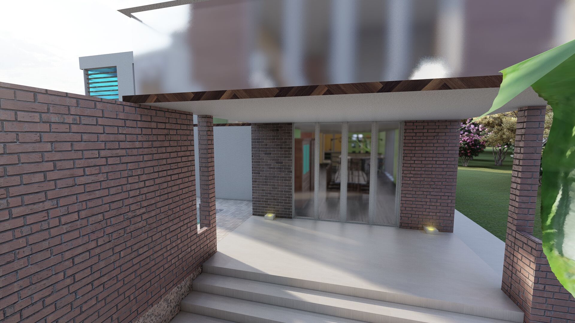 Modern two story house with pool 3D model_3