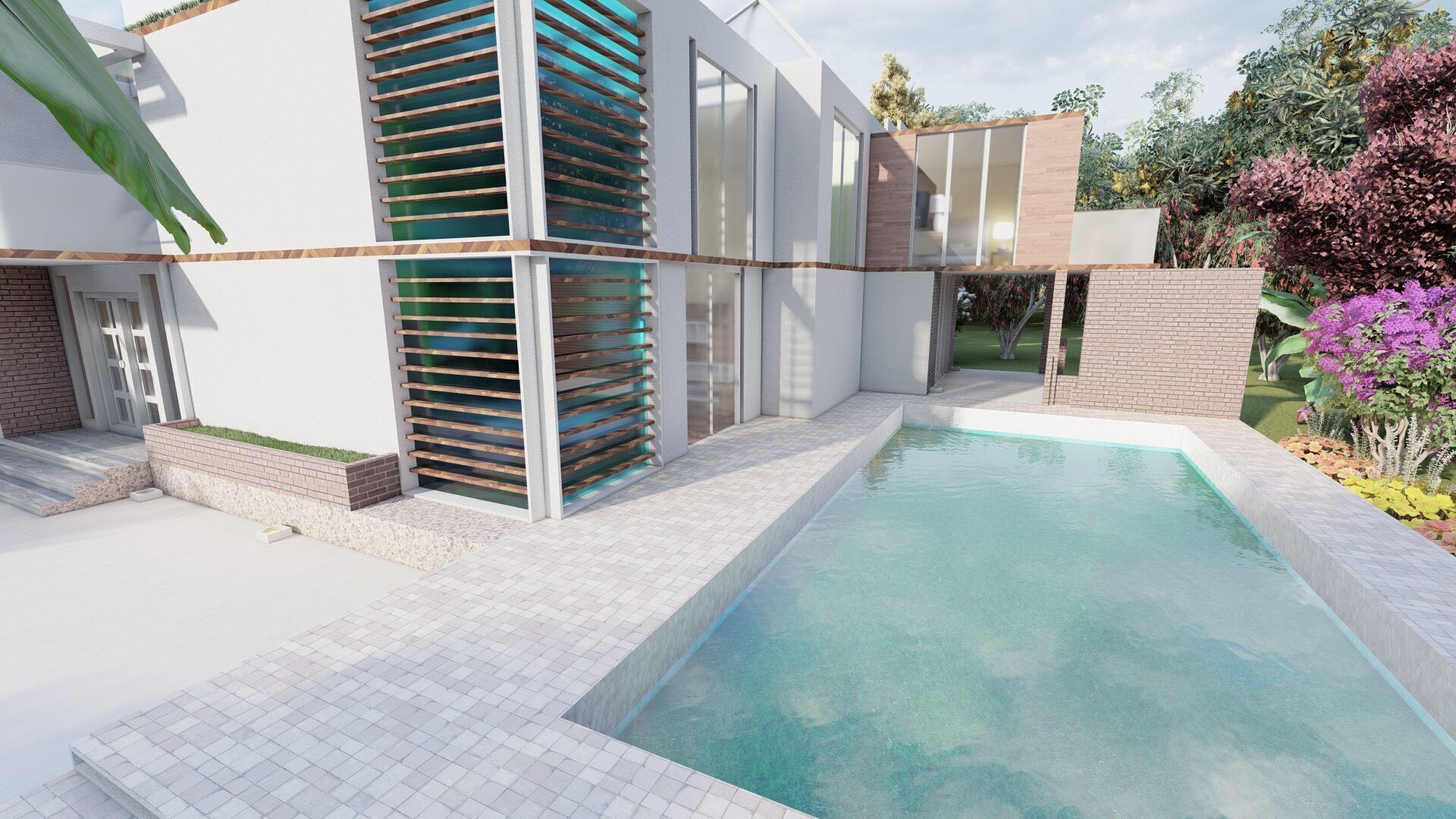 Modern two story house with pool 3D model_16