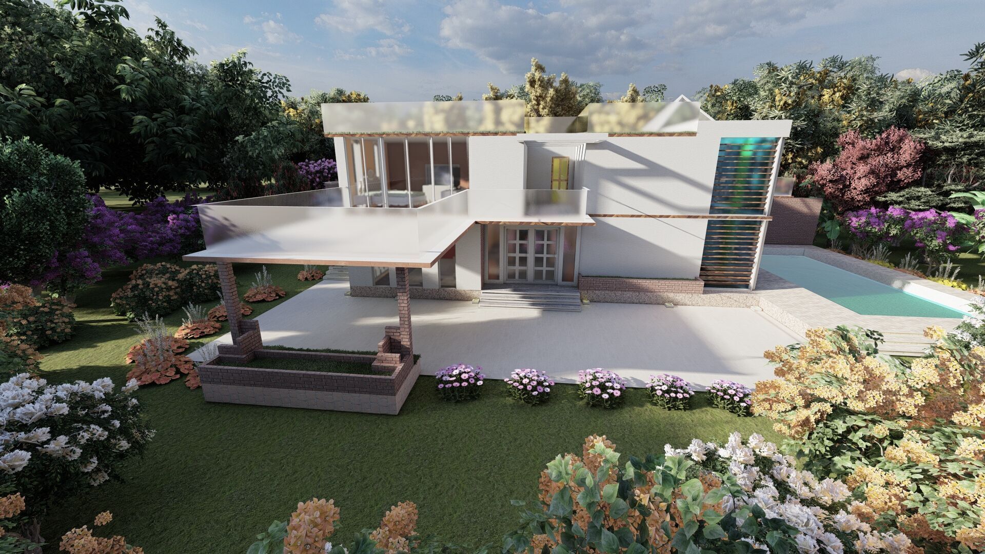 Modern two story house with pool 3D model_18