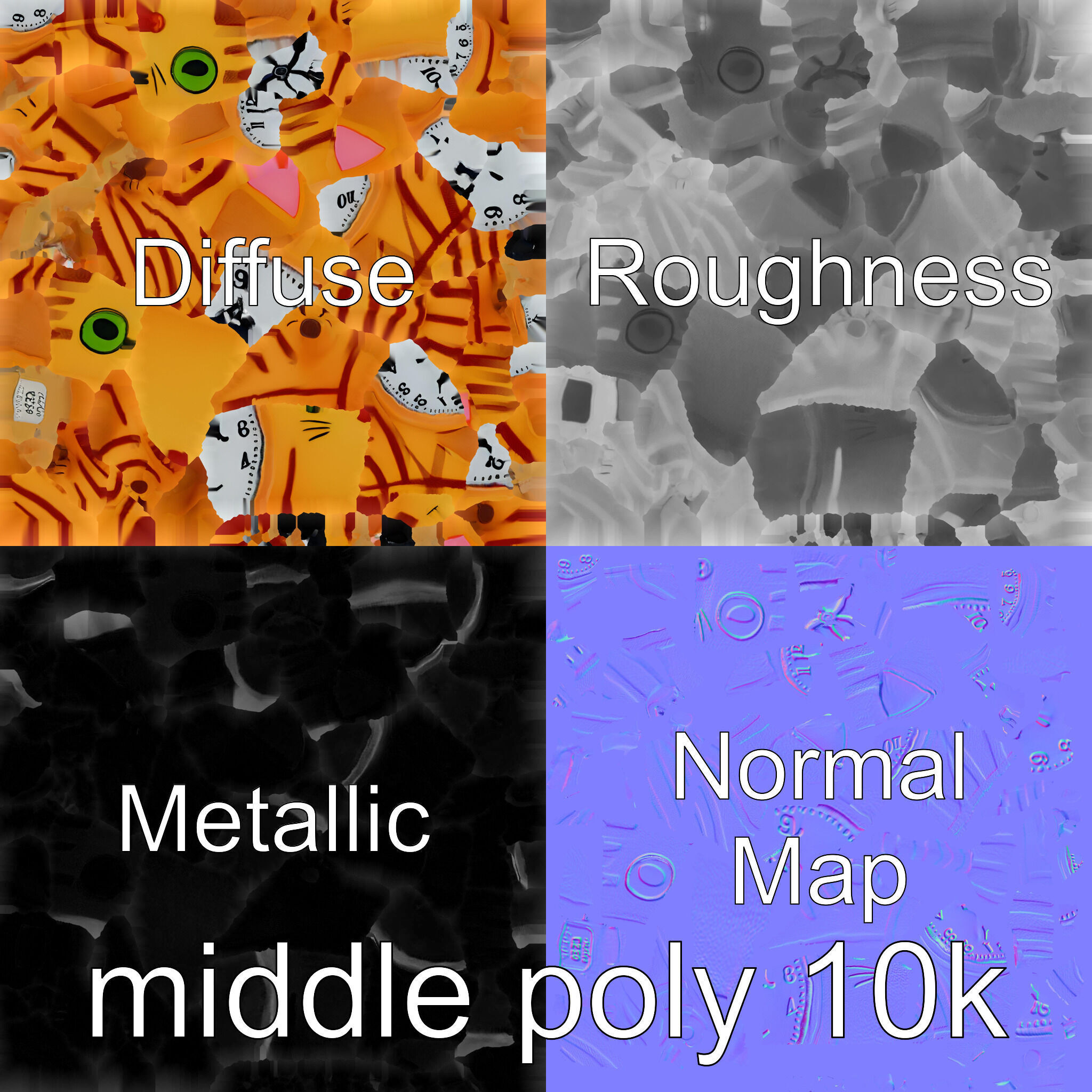 Striped Cat Clock with Swinging Tail as Pendulum Low-poly 3D model_26