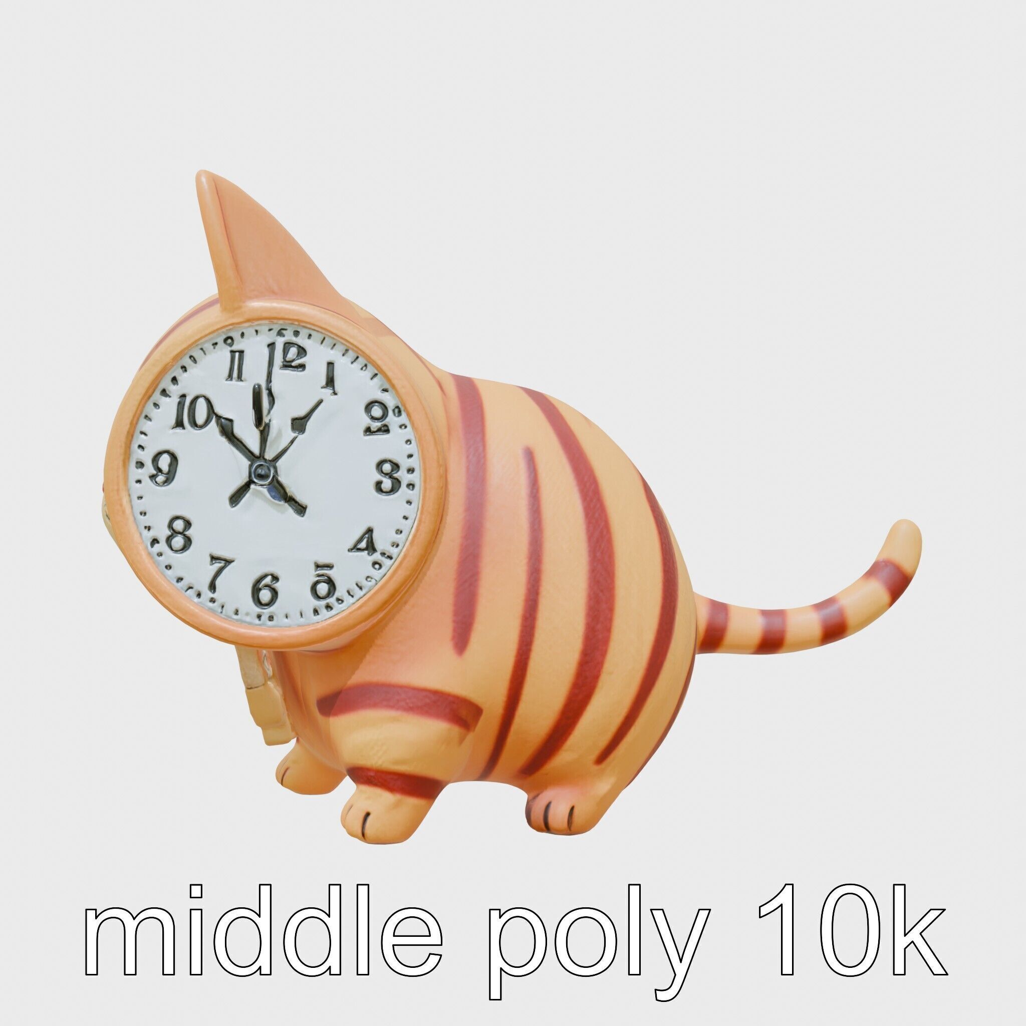 Striped Cat Clock with Swinging Tail as Pendulum Low-poly 3D model_12