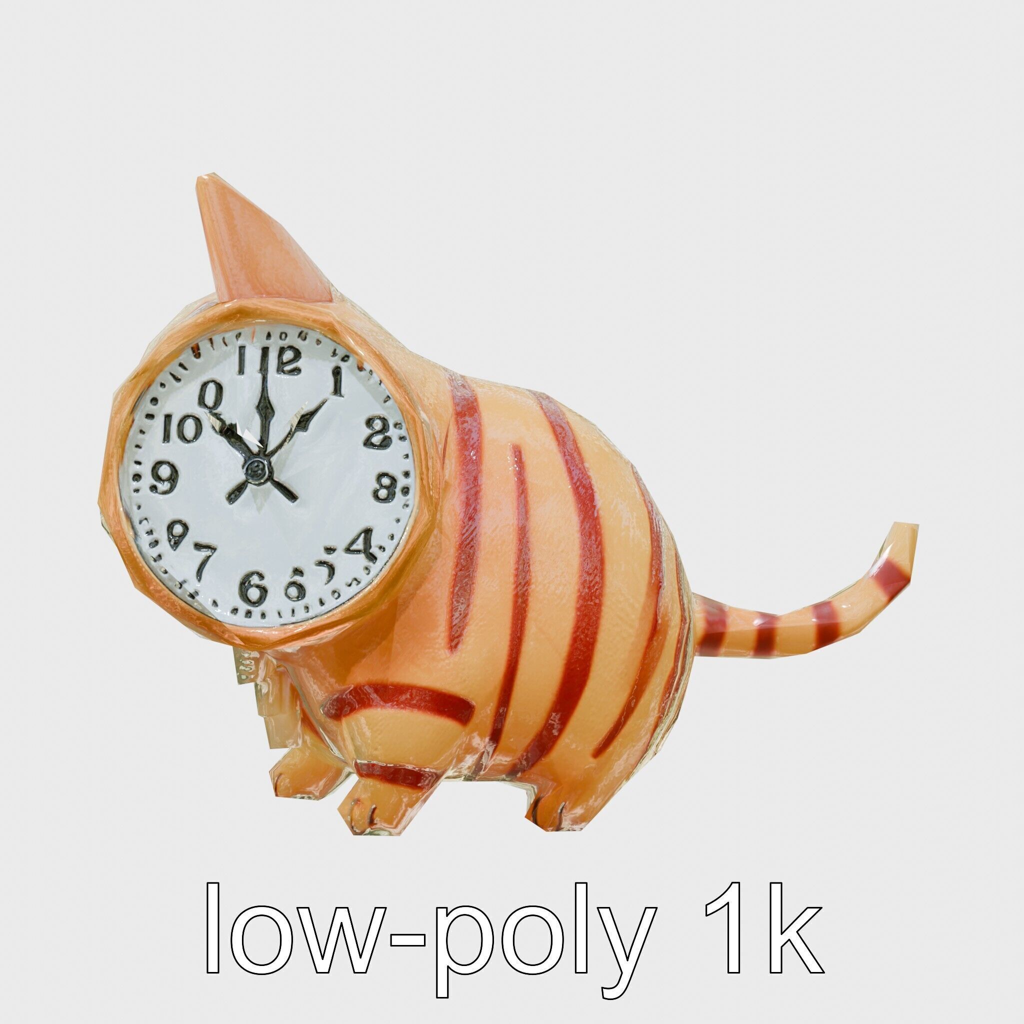 Striped Cat Clock with Swinging Tail as Pendulum Low-poly 3D model_22