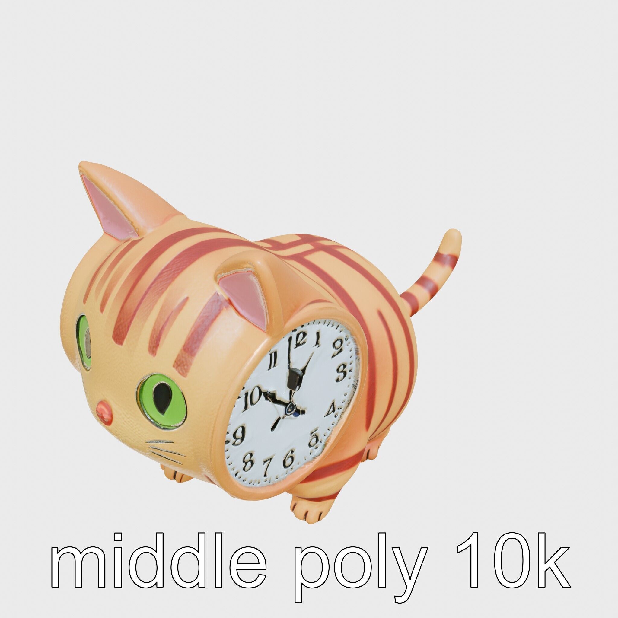 Striped Cat Clock with Swinging Tail as Pendulum Low-poly 3D model_16