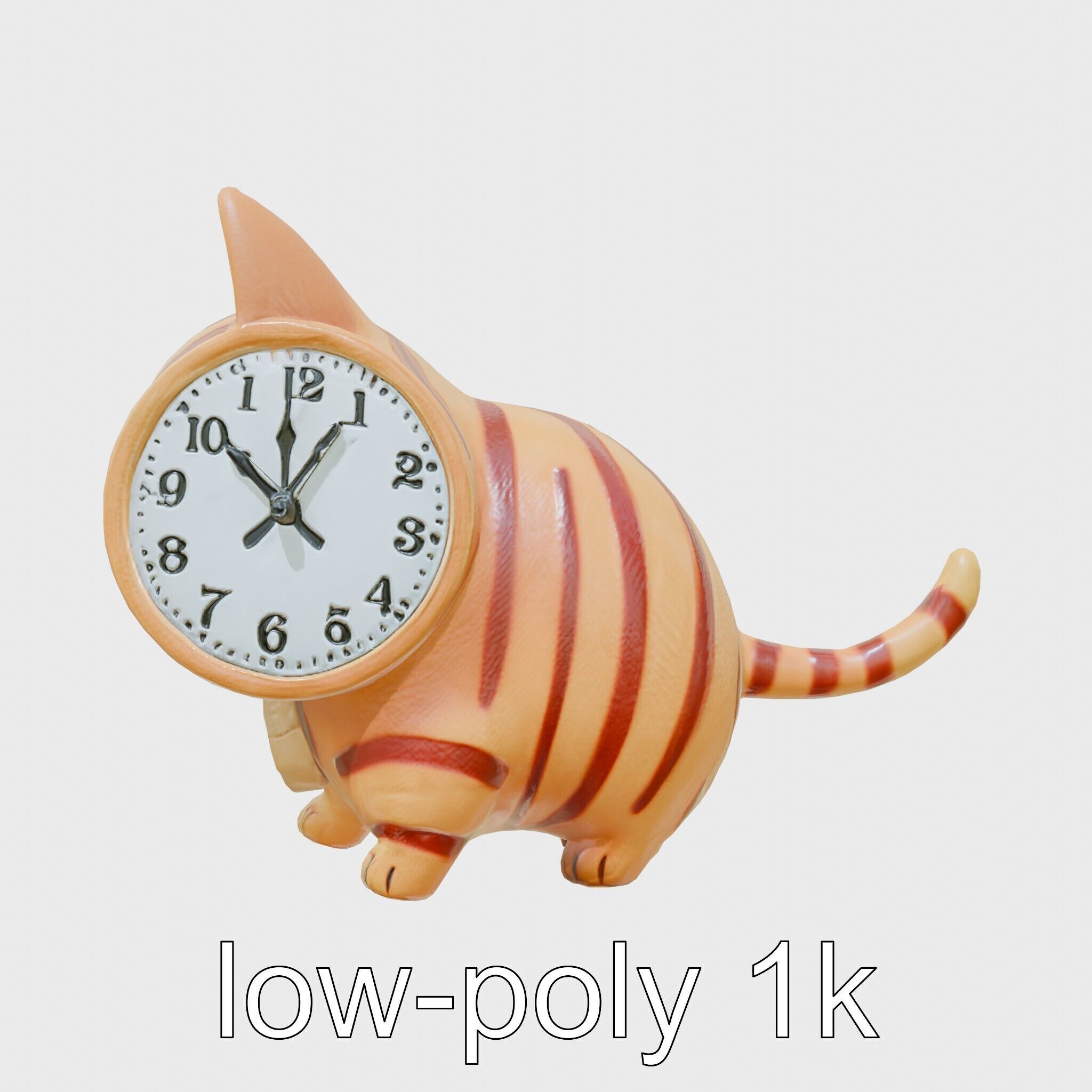 Striped Cat Clock with Swinging Tail as Pendulum Low-poly 3D model_2