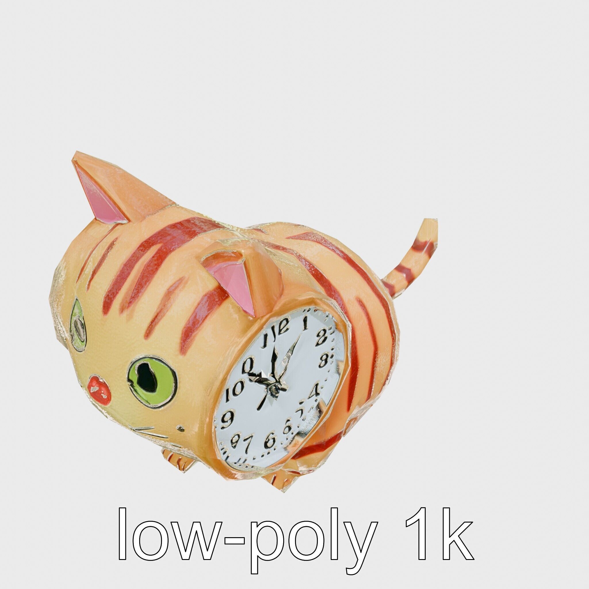 Striped Cat Clock with Swinging Tail as Pendulum Low-poly 3D model_7