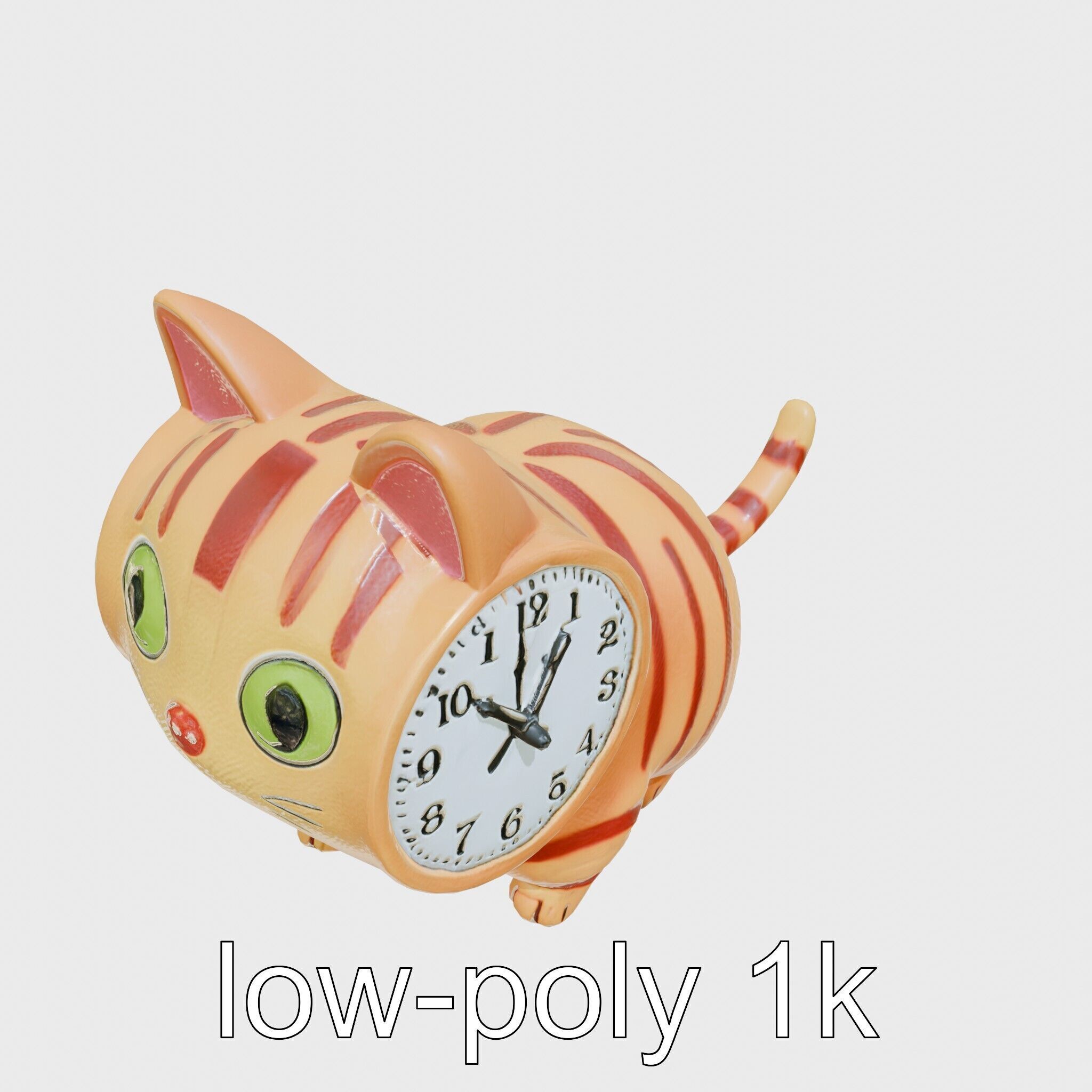 Striped Cat Clock with Swinging Tail as Pendulum Low-poly 3D model_21