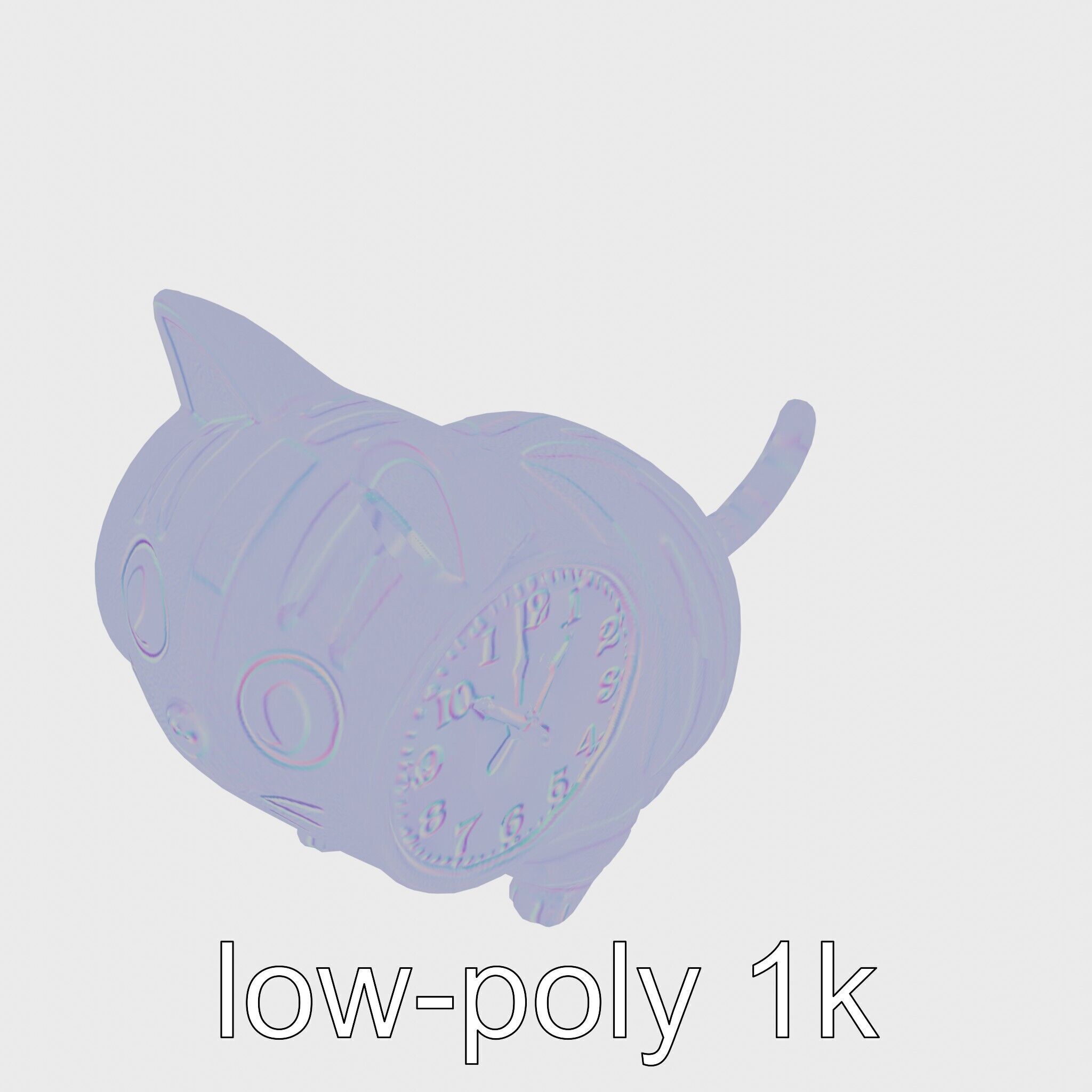 Striped Cat Clock with Swinging Tail as Pendulum Low-poly 3D model_27