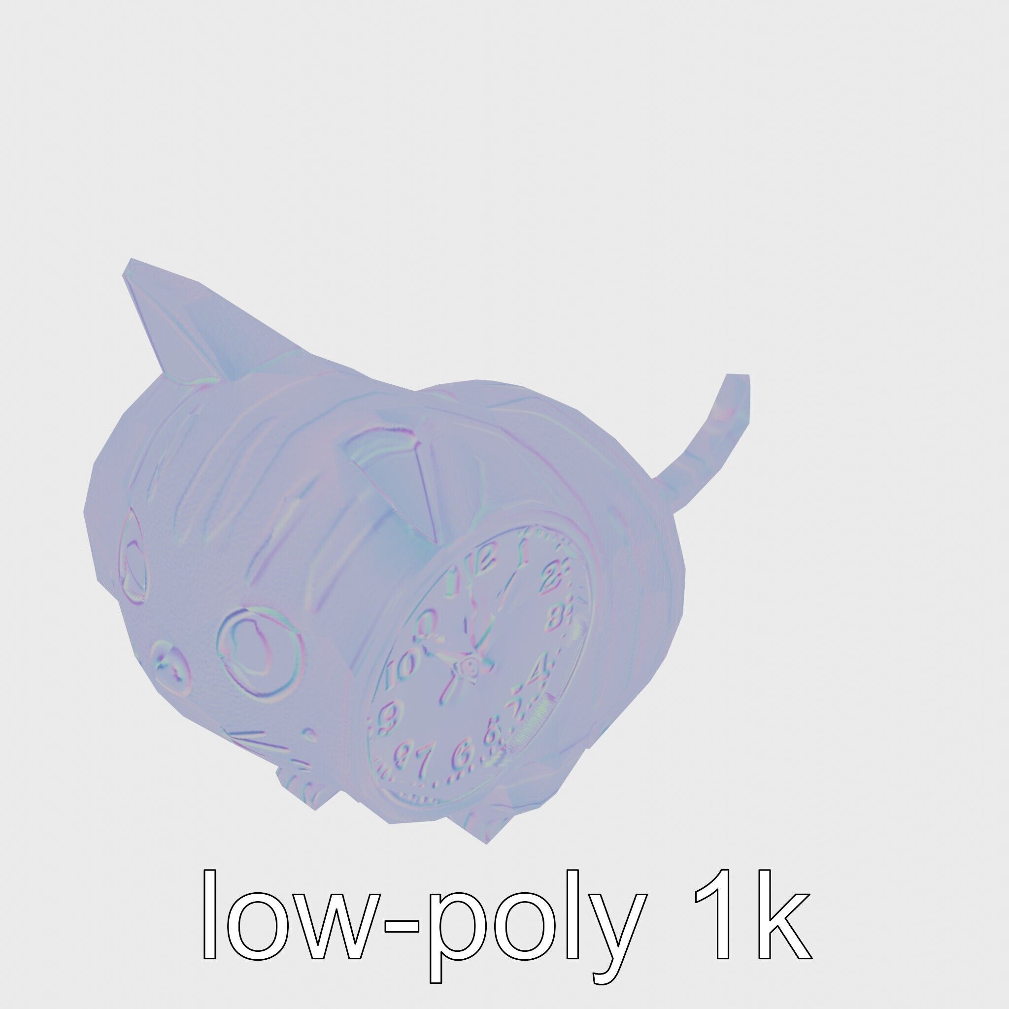 Striped Cat Clock with Swinging Tail as Pendulum Low-poly 3D model_29