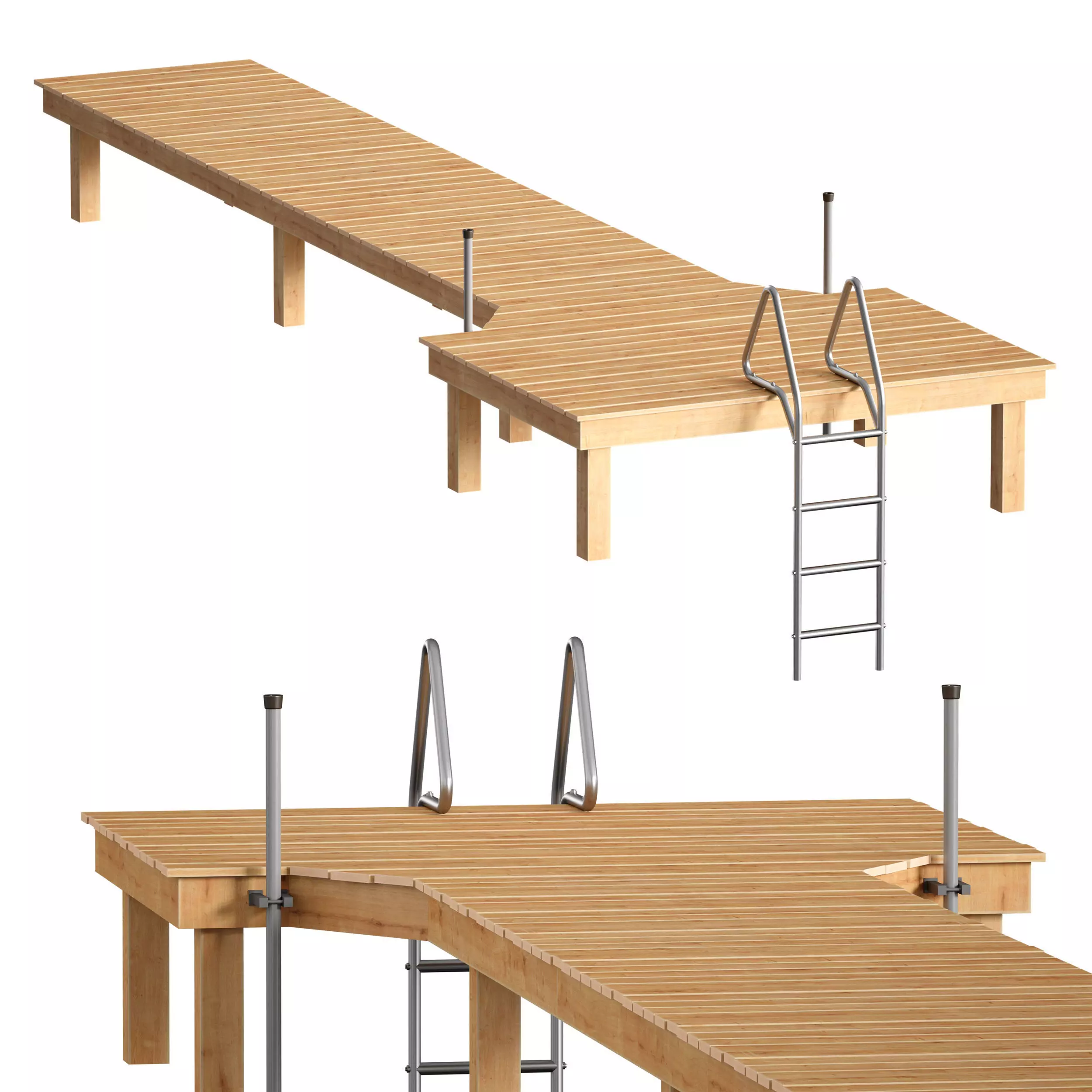 Wooden pier river dock pontoon 3D model_0