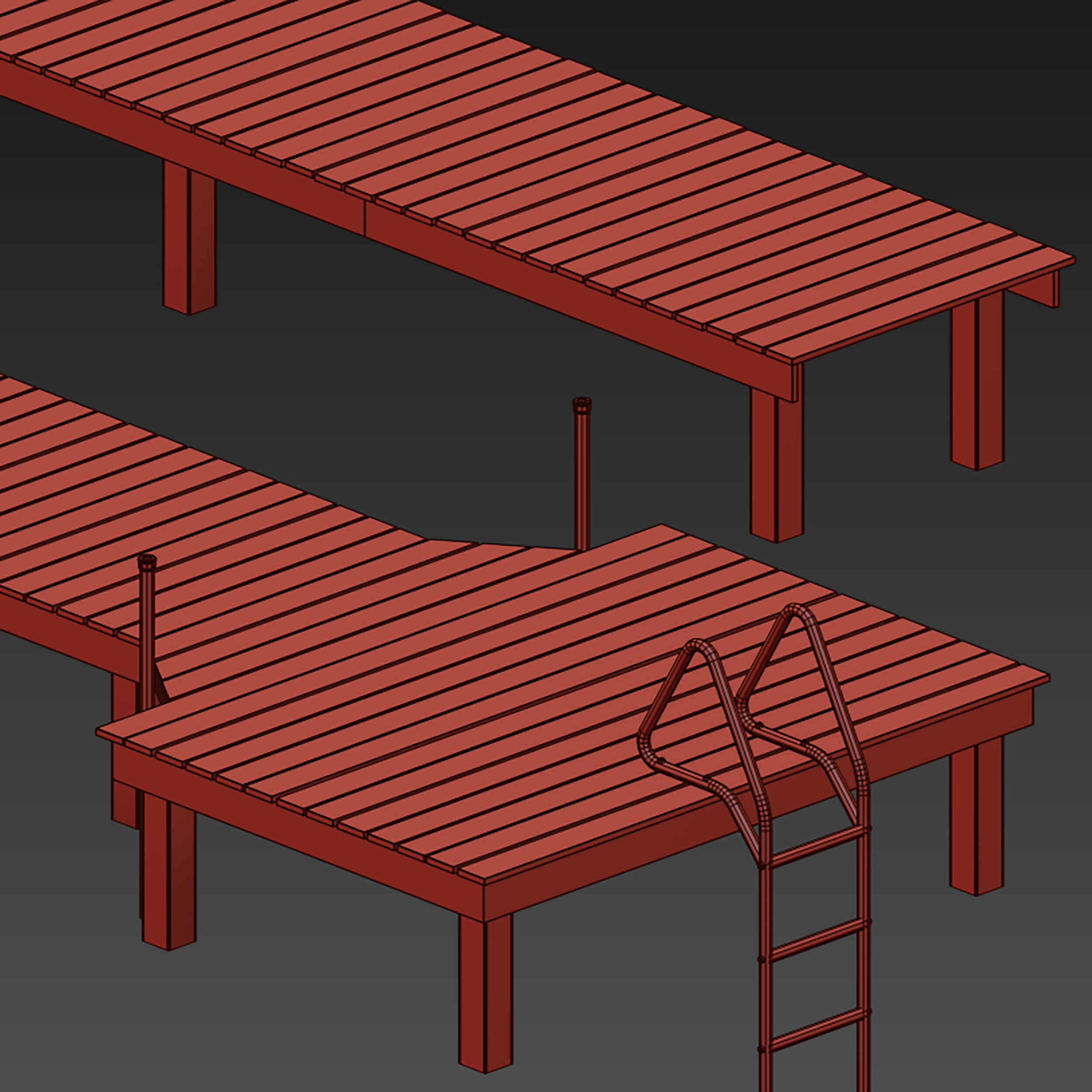 Wooden pier river dock pontoon 3D model_25