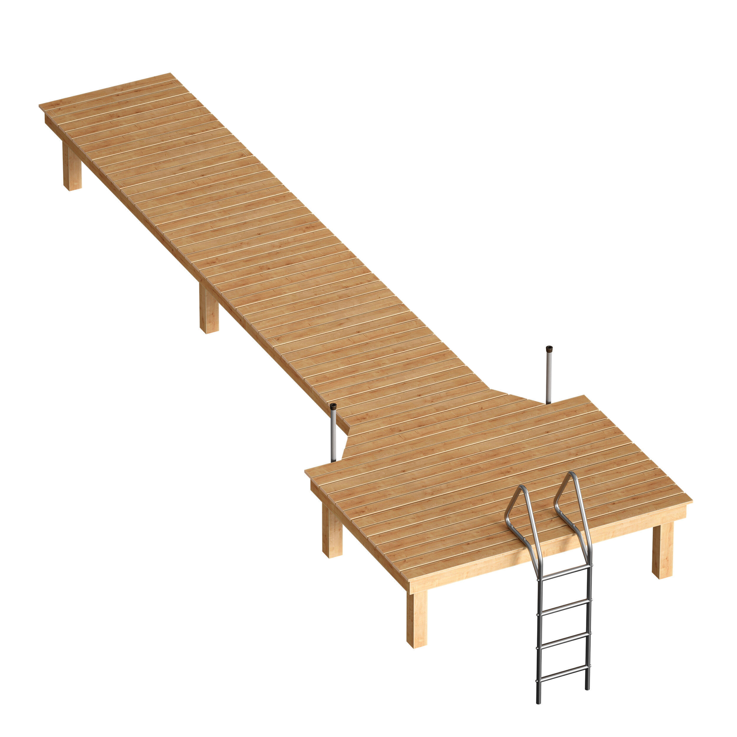 Wooden pier river dock pontoon 3D model_1