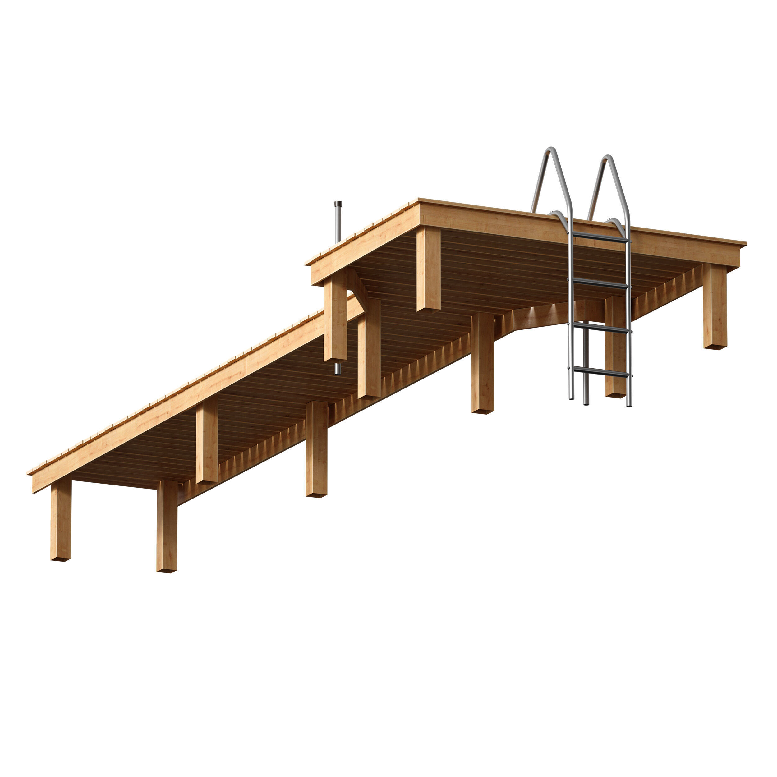 Wooden pier river dock pontoon 3D model_3