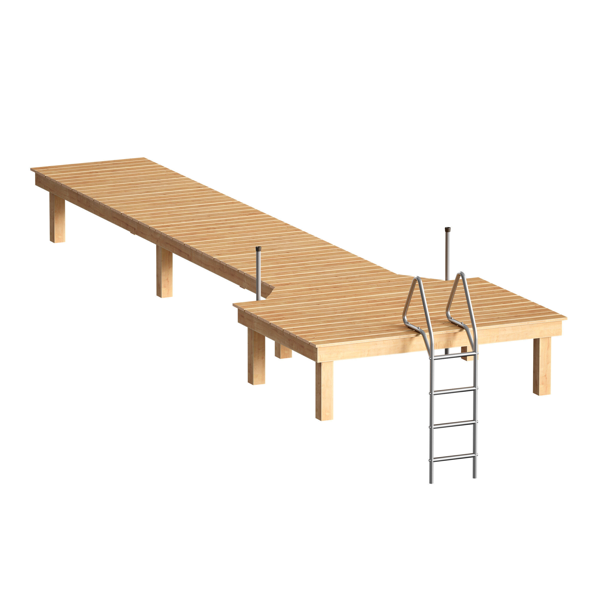 Wooden pier river dock pontoon 3D model_2