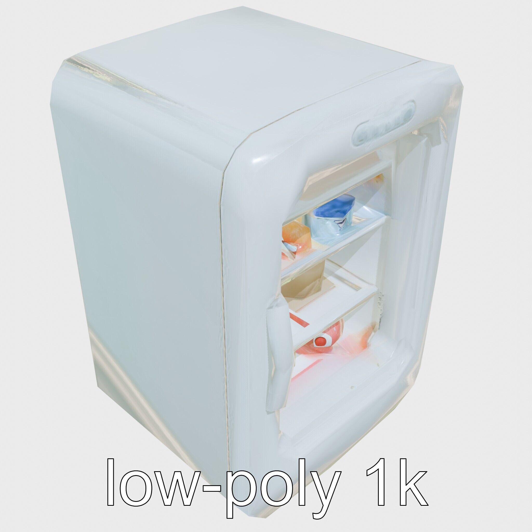Cartoon Refrigerator with Rounded Edges and Illustrated Contents Low-poly 3D model_16