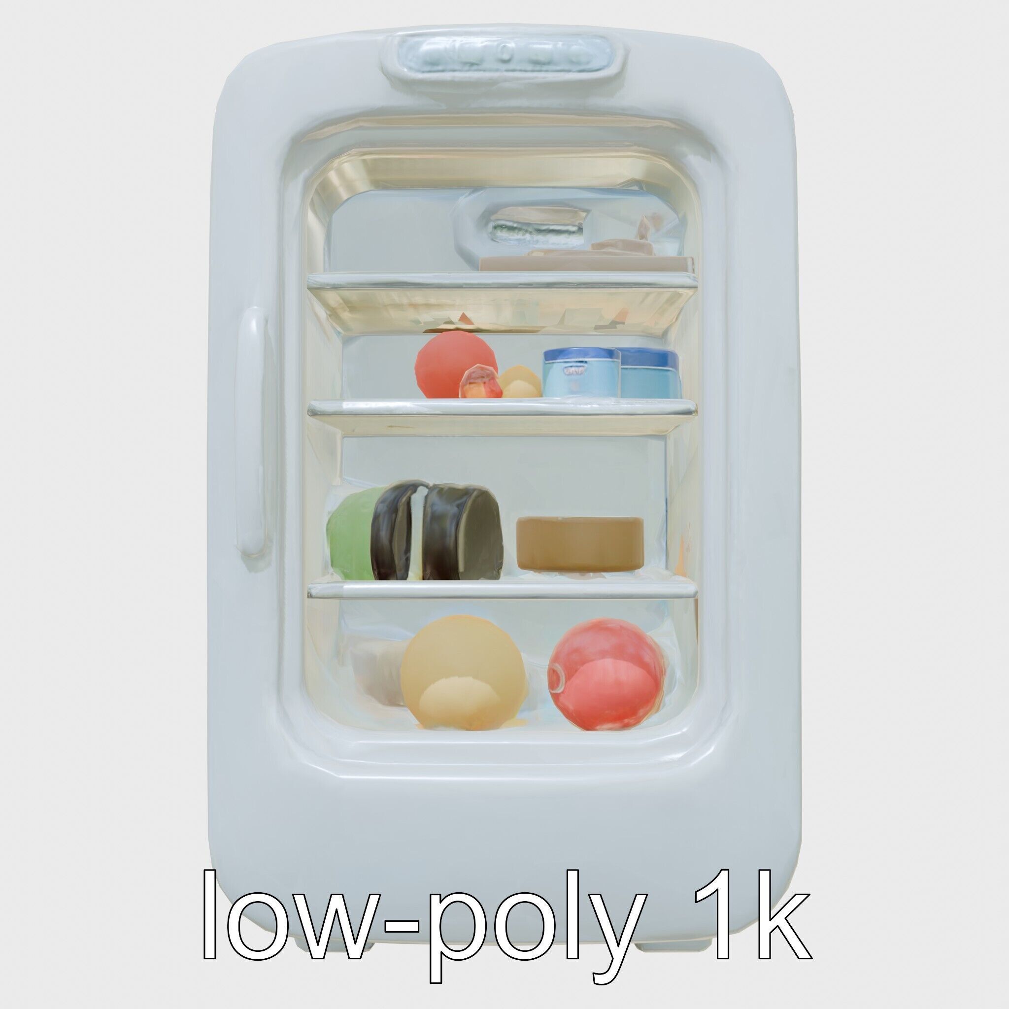 Cartoon Refrigerator with Rounded Edges and Illustrated Contents Low-poly 3D model_12