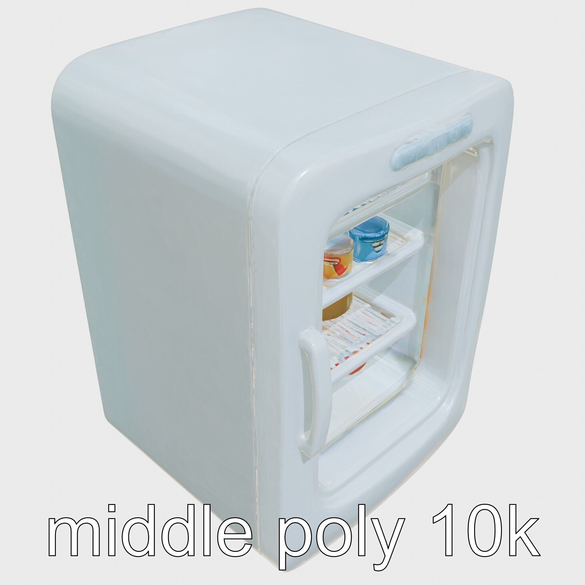 Cartoon Refrigerator with Rounded Edges and Illustrated Contents Low-poly 3D model_4