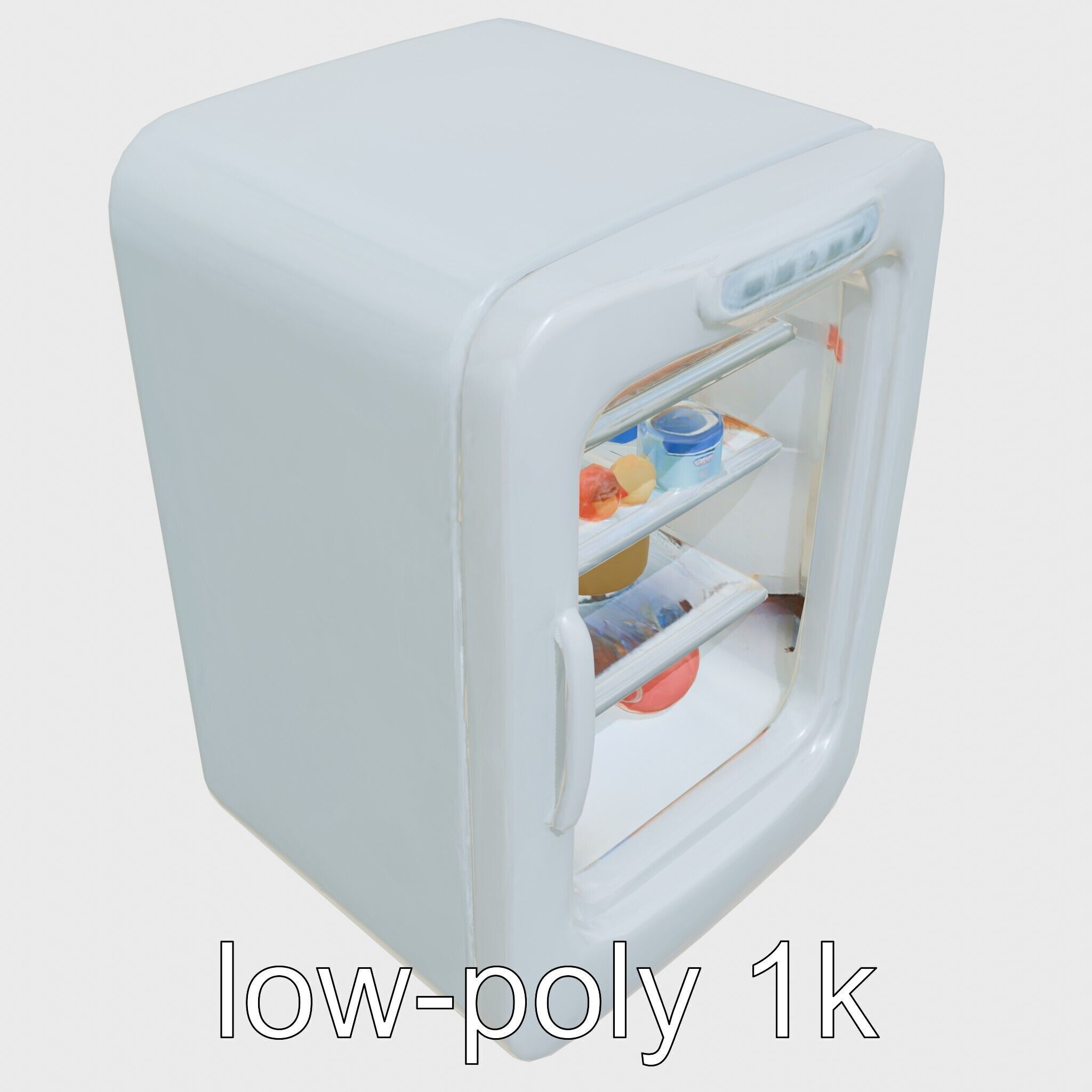 Cartoon Refrigerator with Rounded Edges and Illustrated Contents Low-poly 3D model_14