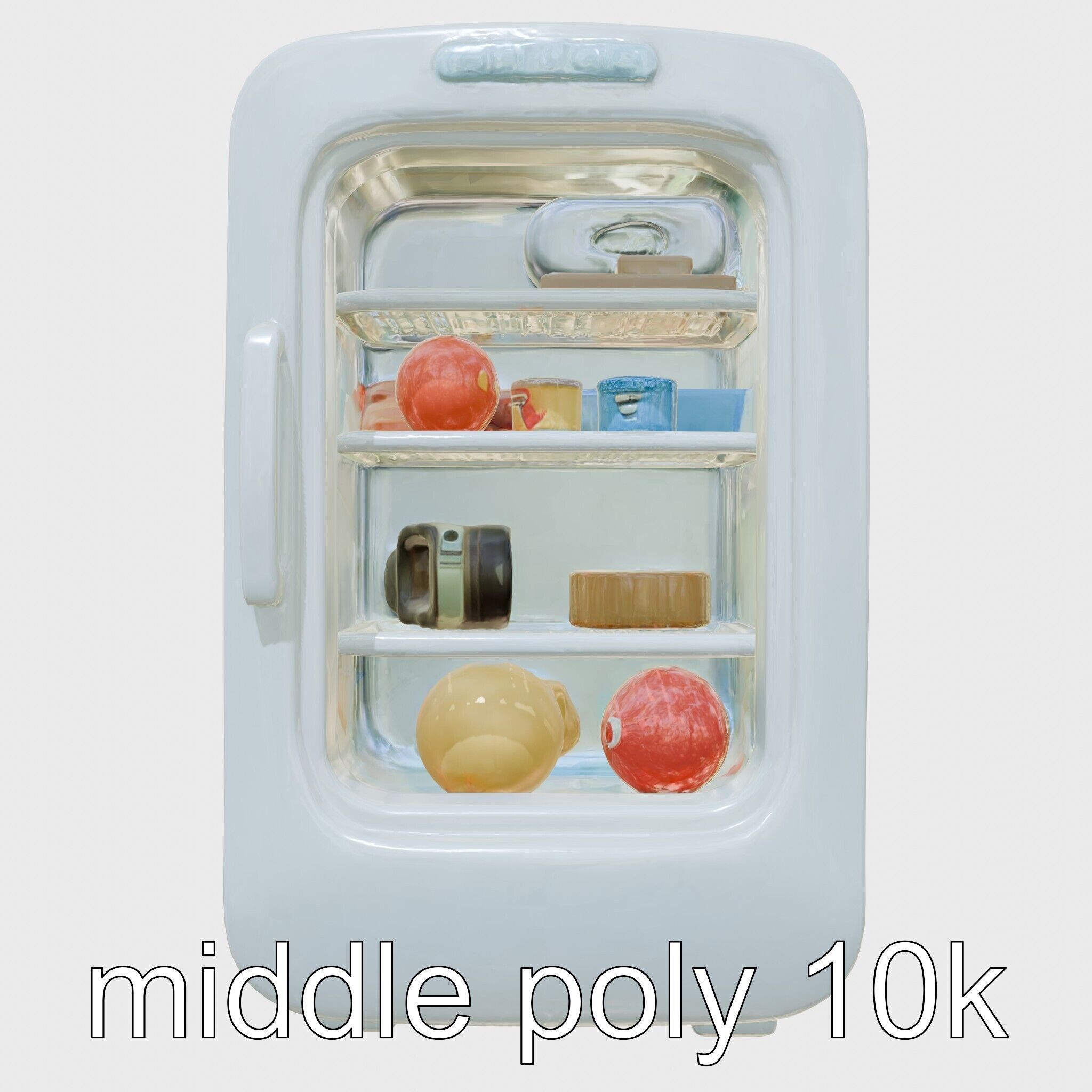 Cartoon Refrigerator with Rounded Edges and Illustrated Contents Low-poly 3D model_29