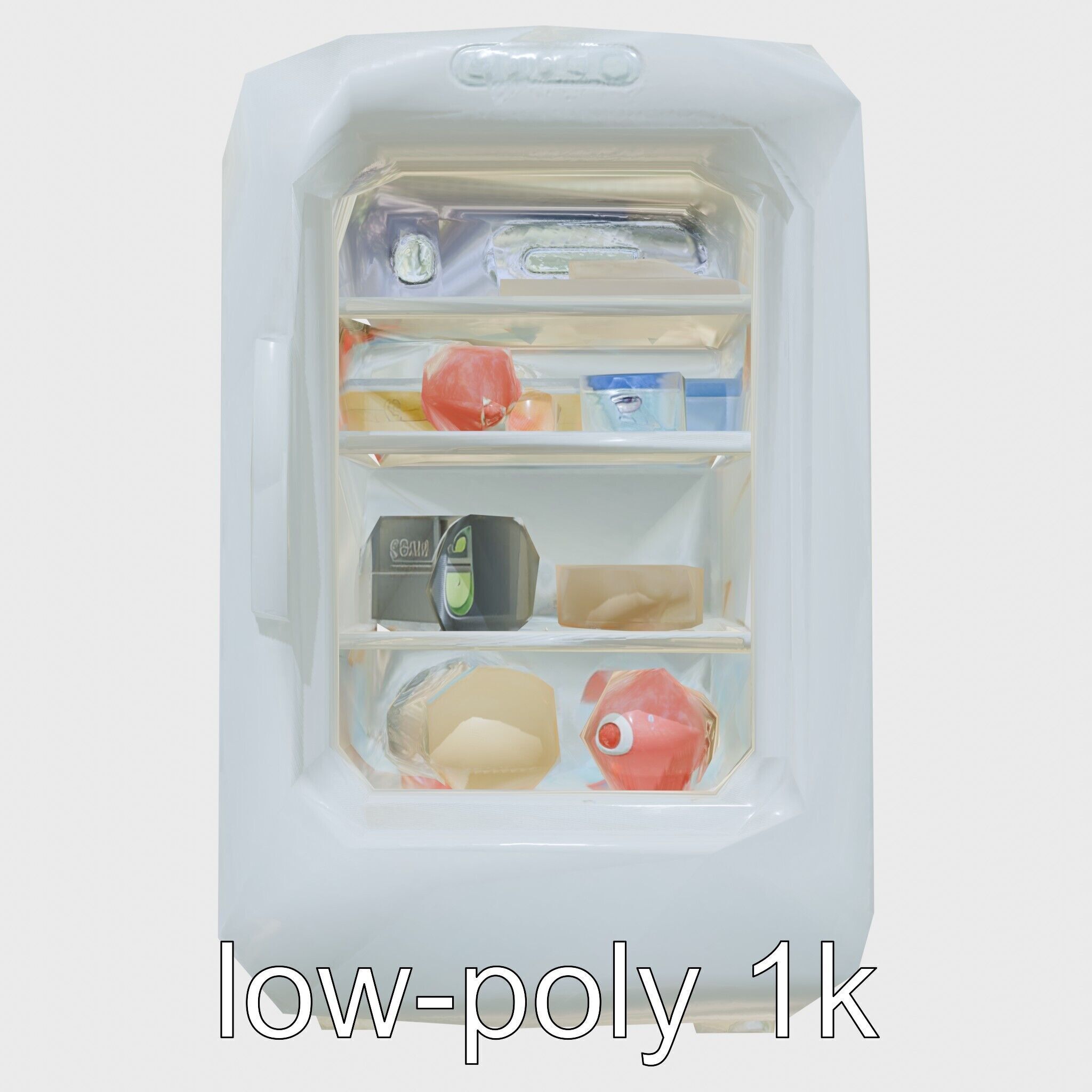 Cartoon Refrigerator with Rounded Edges and Illustrated Contents Low-poly 3D model_5