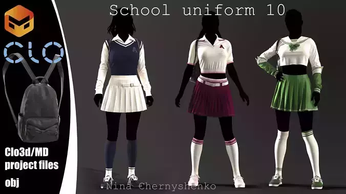 School uniform 10 - Marvelous Designer project and OBJ