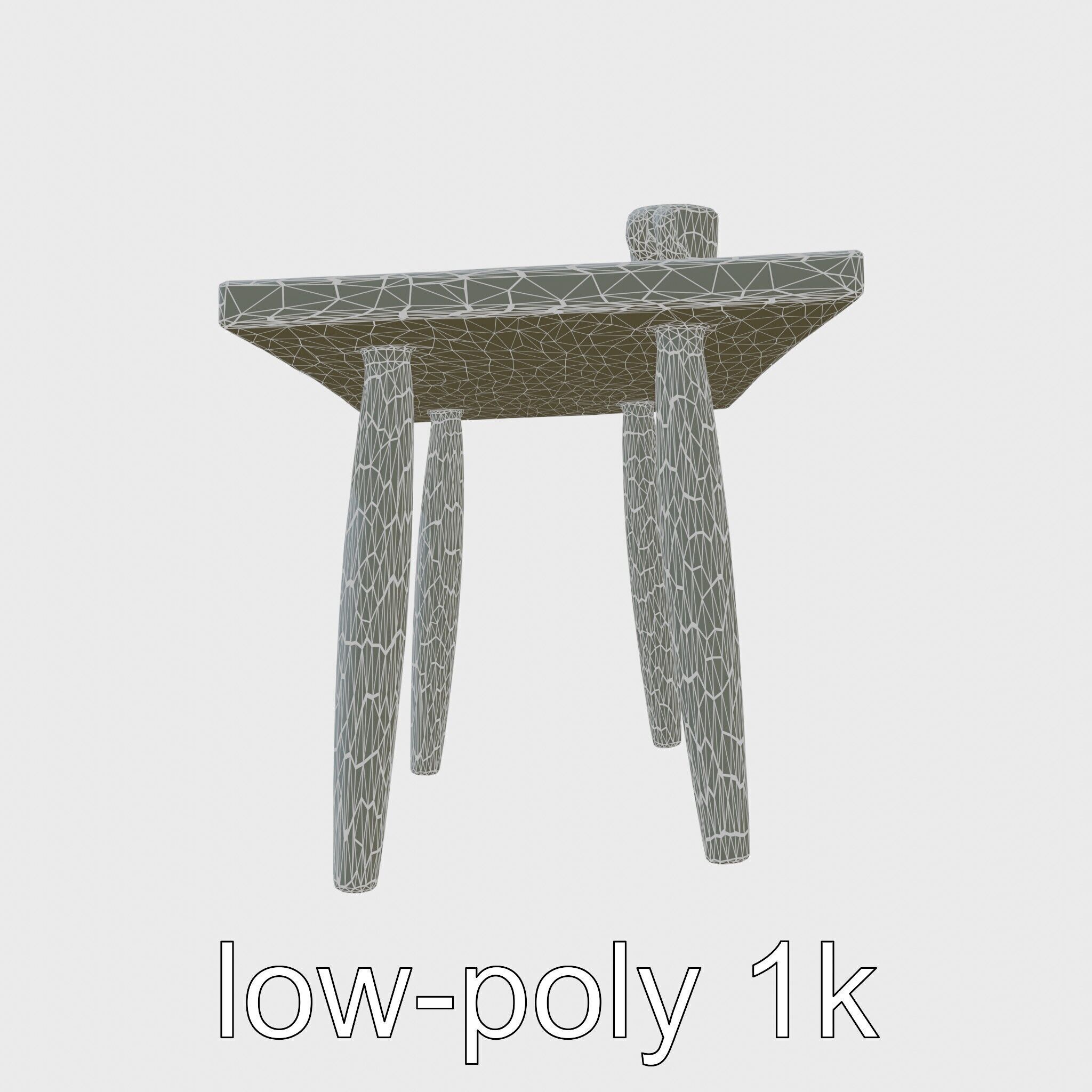 Wooden Breakfast Table with Smiling Surface Low-poly 3D model_9