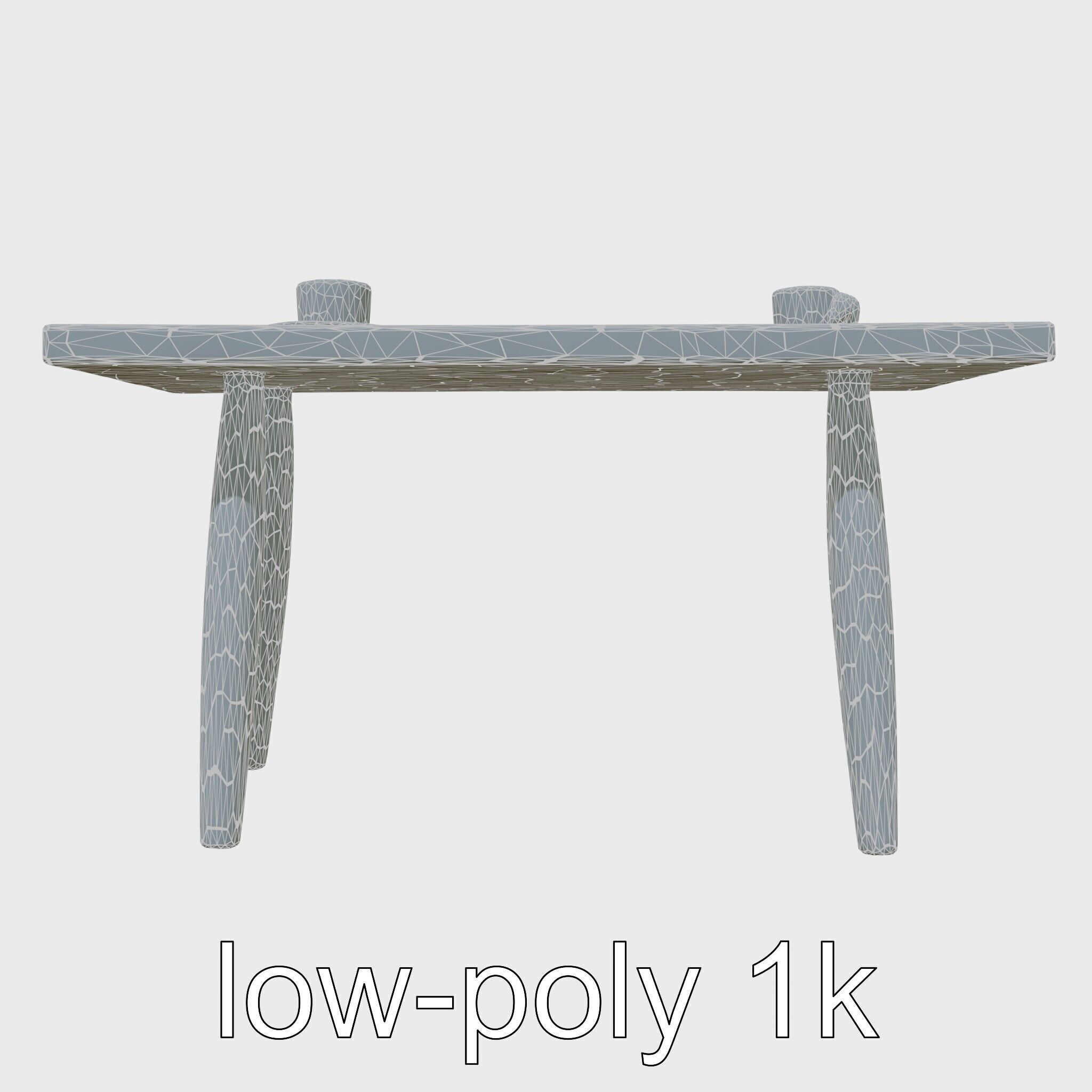 Wooden Breakfast Table with Smiling Surface Low-poly 3D model_23