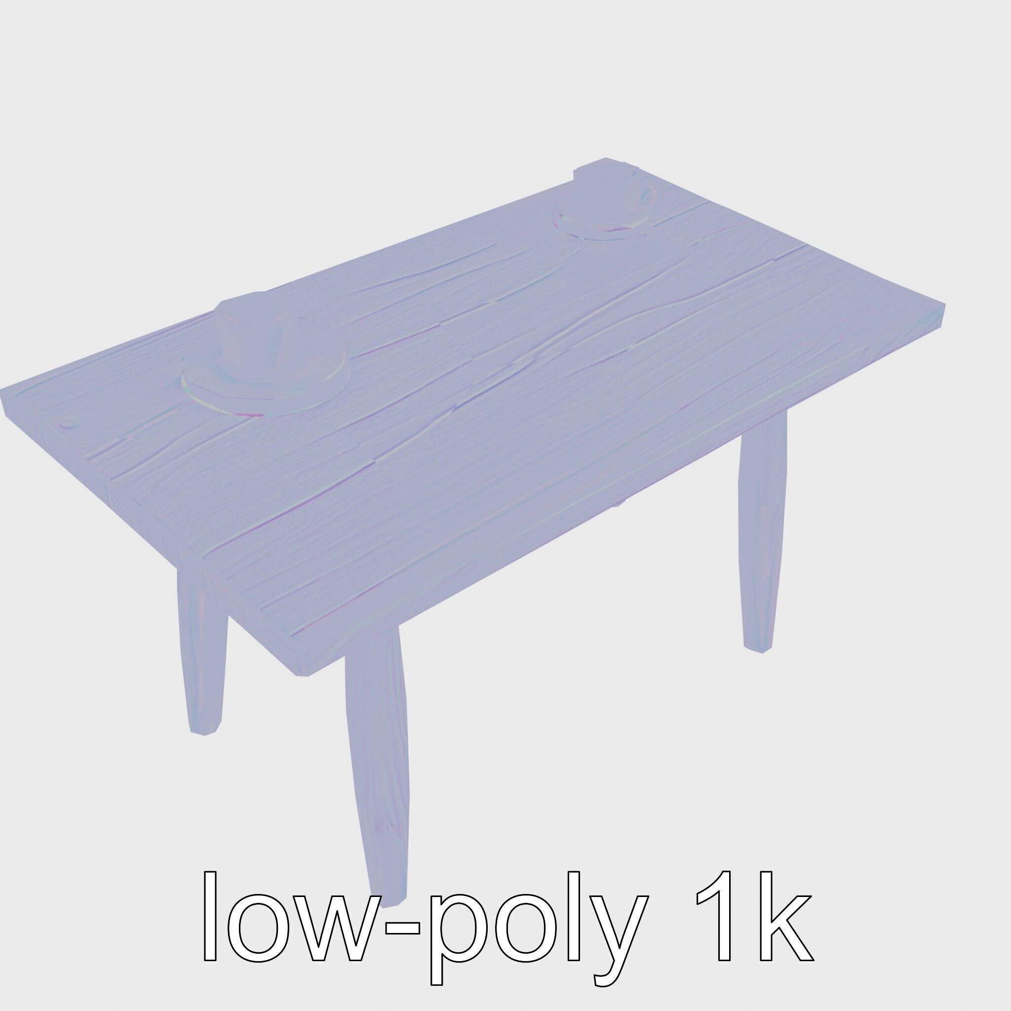 Wooden Breakfast Table with Smiling Surface Low-poly 3D model_24