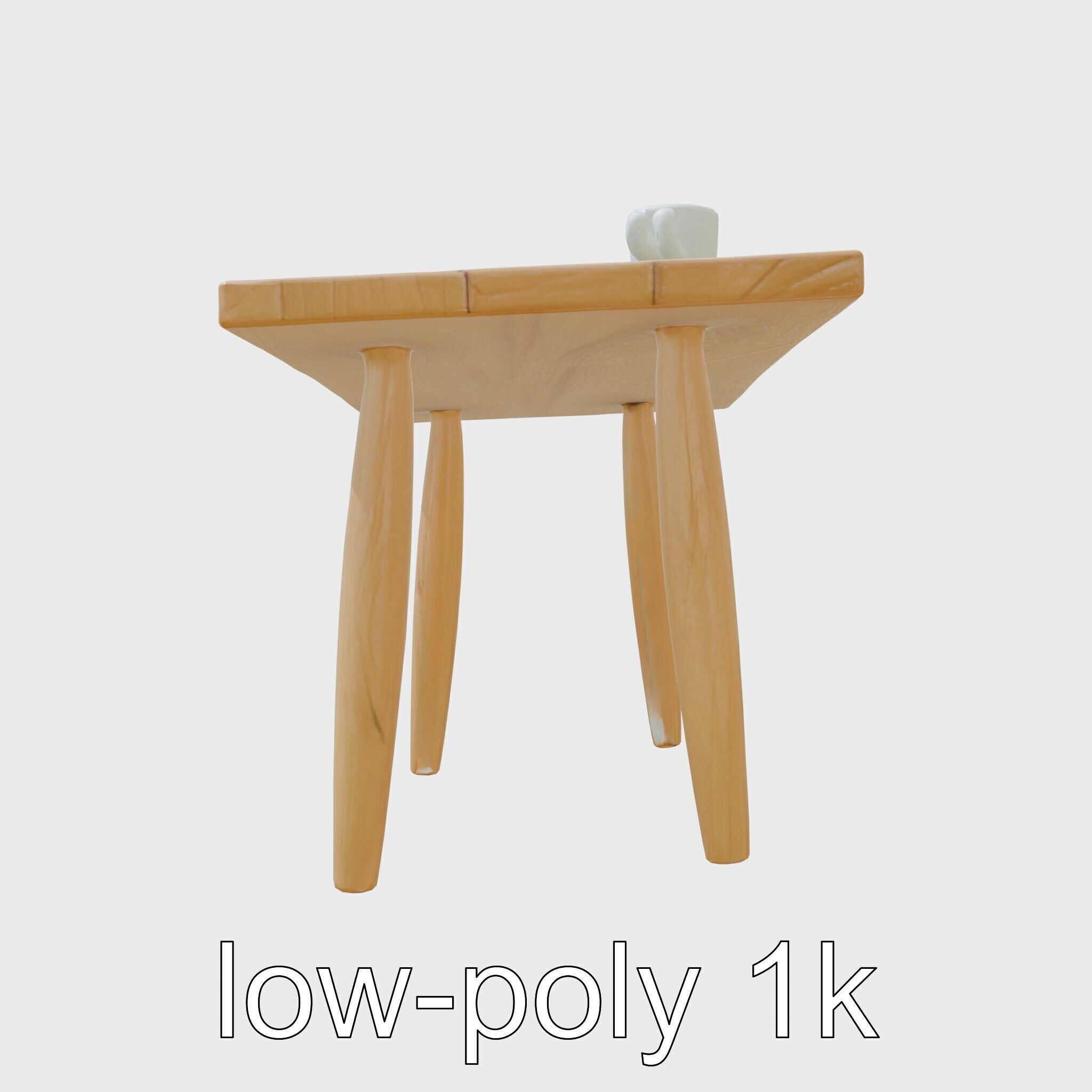 Wooden Breakfast Table with Smiling Surface Low-poly 3D model_6