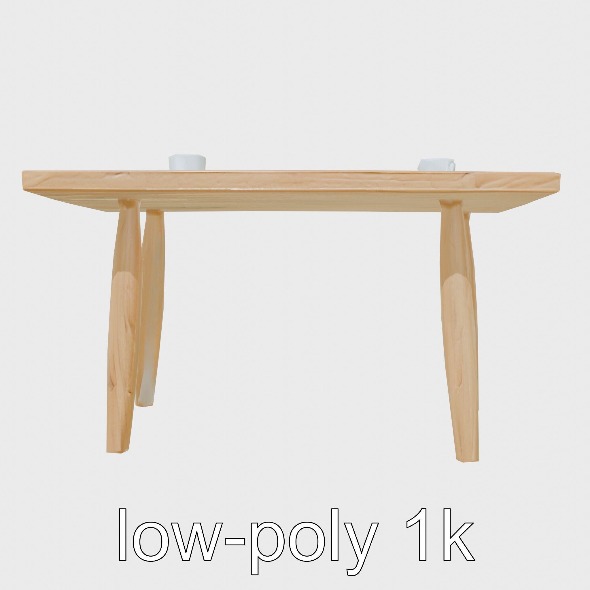 Wooden Breakfast Table with Smiling Surface Low-poly 3D model_13