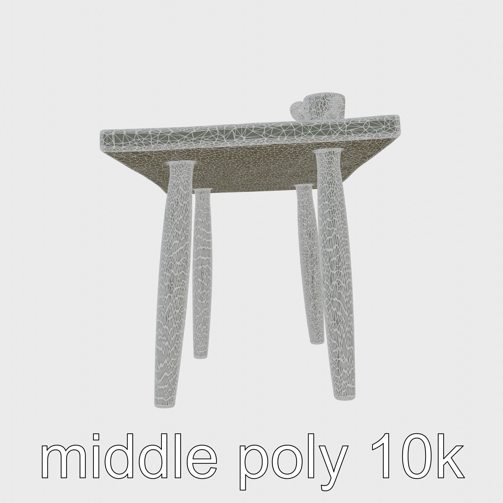 Wooden Breakfast Table with Smiling Surface Low-poly 3D model_30