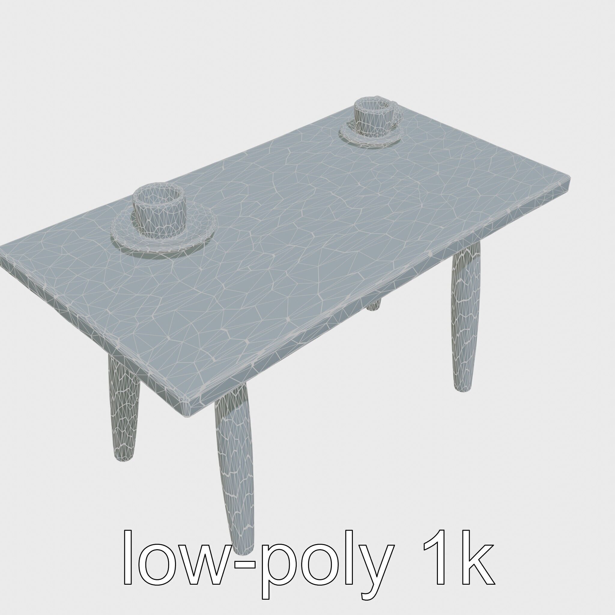 Wooden Breakfast Table with Smiling Surface Low-poly 3D model_8