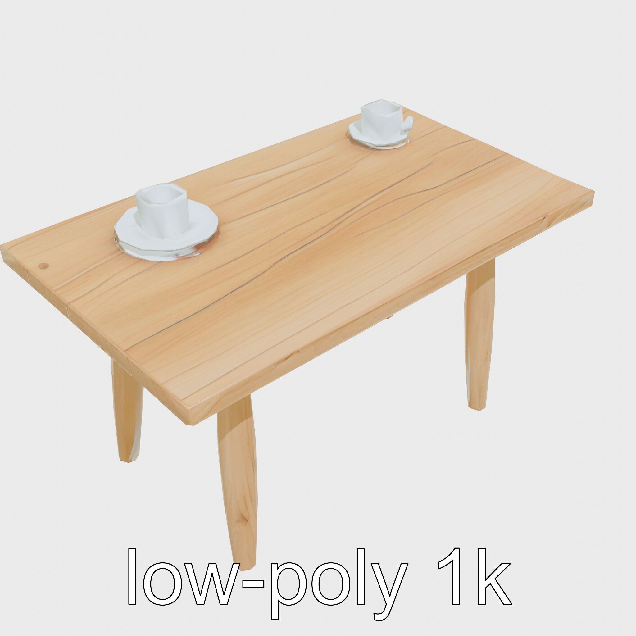 Wooden Breakfast Table with Smiling Surface Low-poly 3D model_21