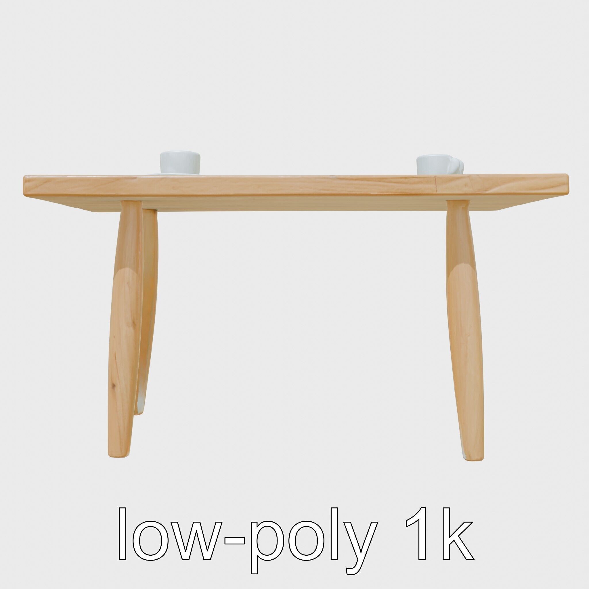 Wooden Breakfast Table with Smiling Surface Low-poly 3D model_12