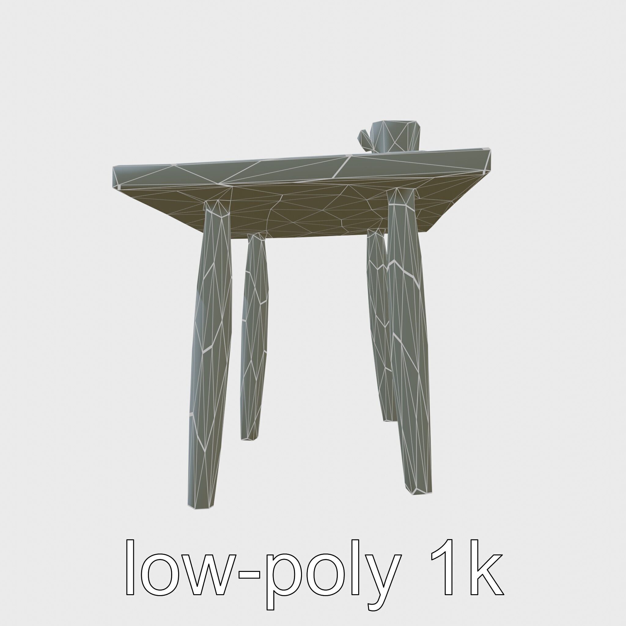 Wooden Breakfast Table with Smiling Surface Low-poly 3D model_4