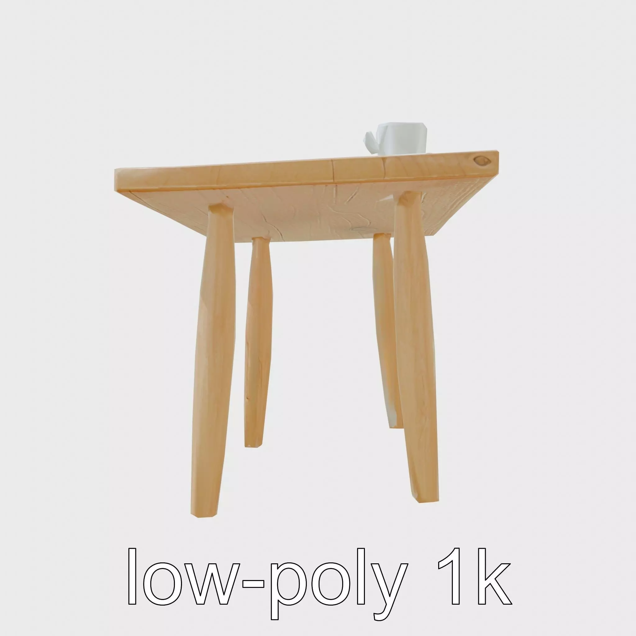 Wooden Breakfast Table with Smiling Surface Low-poly 3D model_0