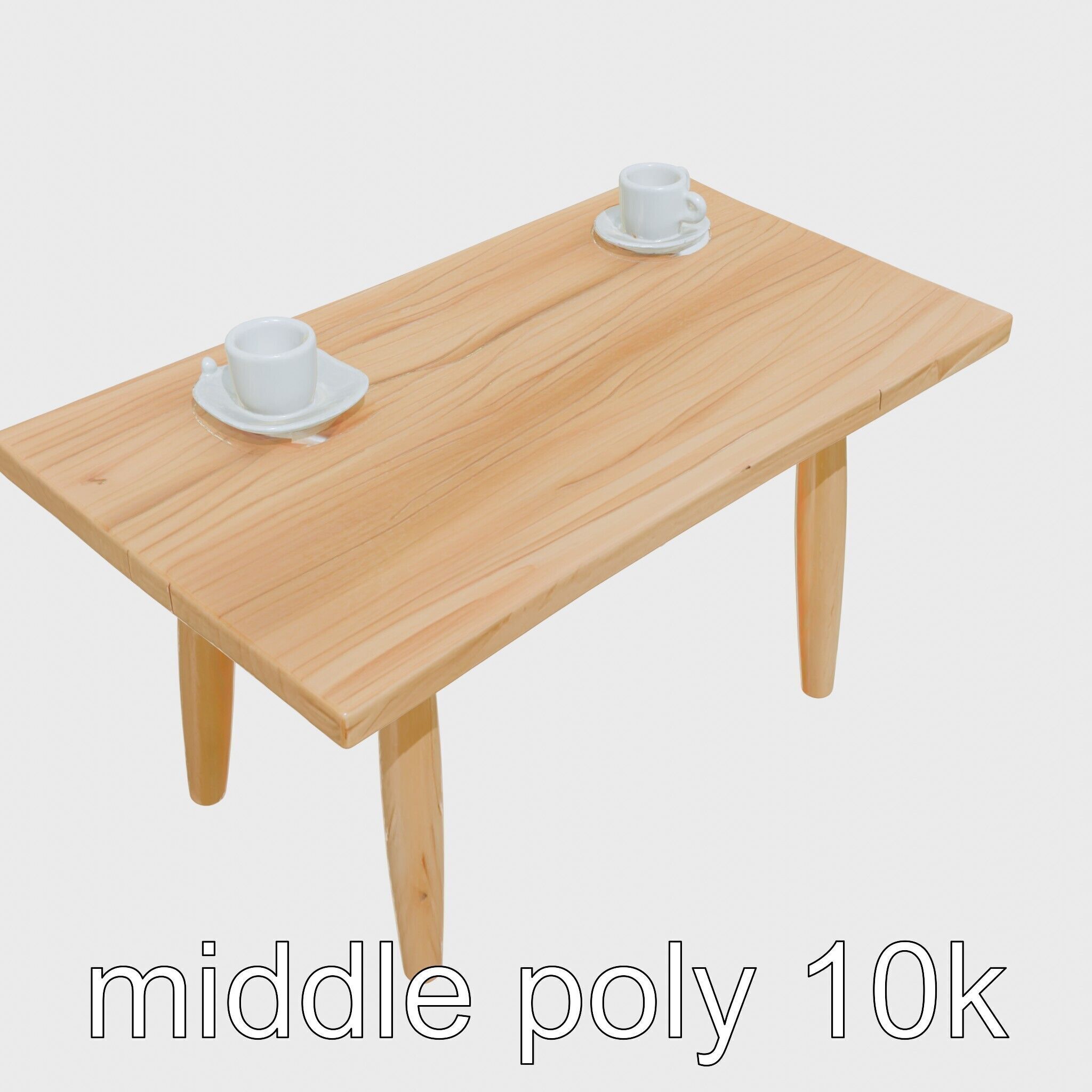 Wooden Breakfast Table with Smiling Surface Low-poly 3D model_2