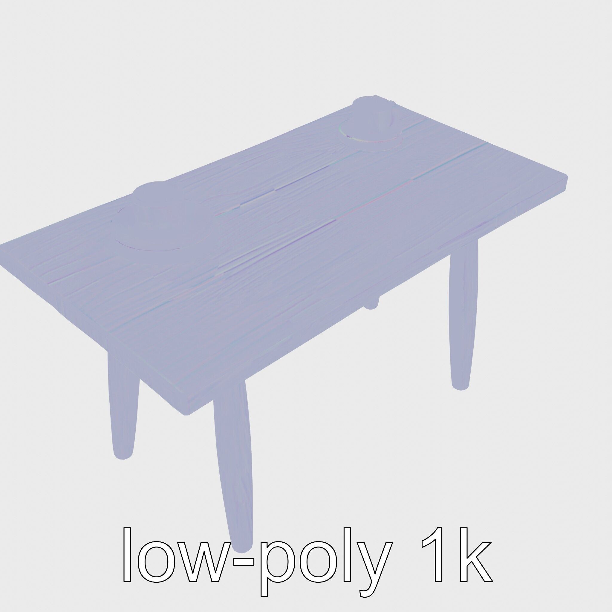 Wooden Breakfast Table with Smiling Surface Low-poly 3D model_16