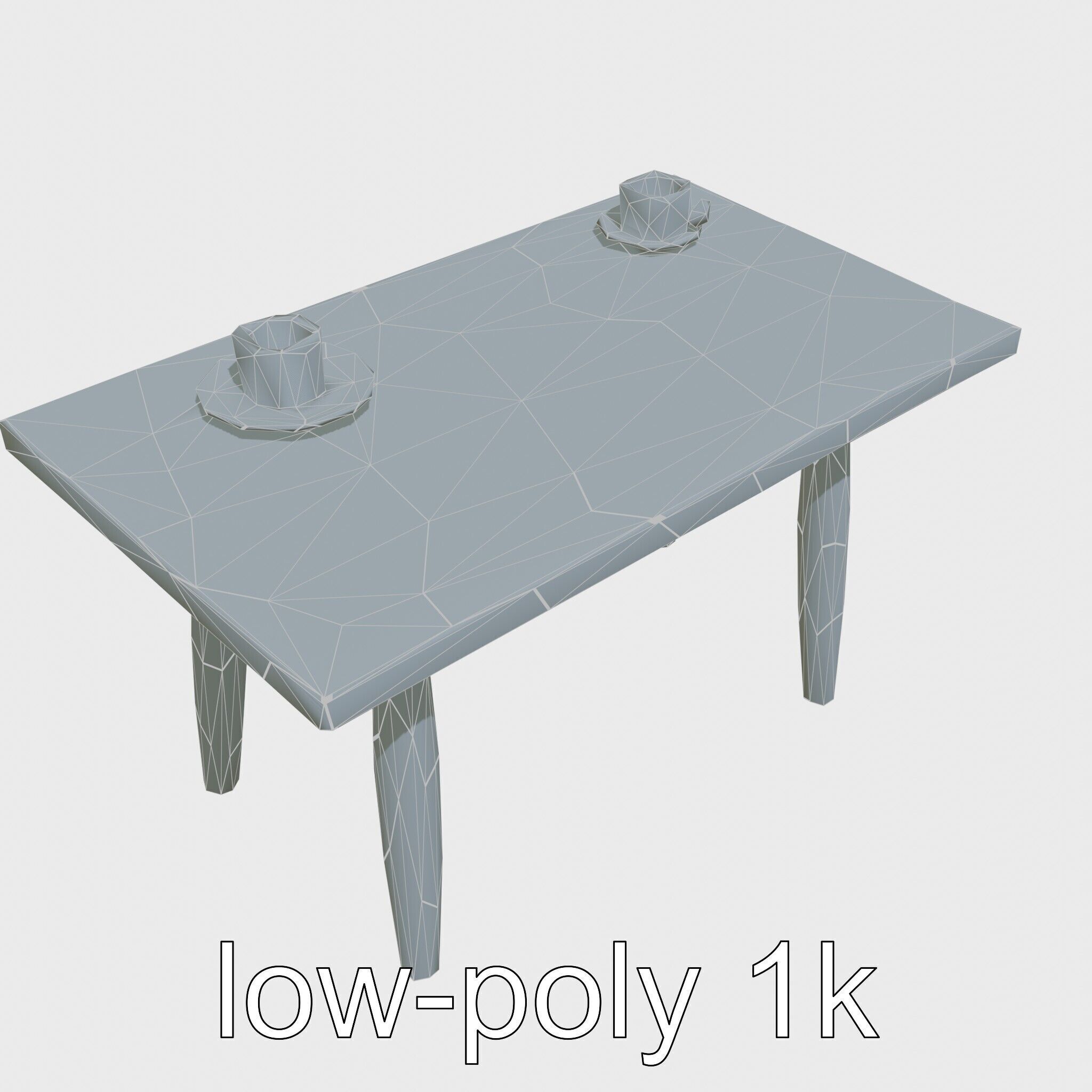 Wooden Breakfast Table with Smiling Surface Low-poly 3D model_26