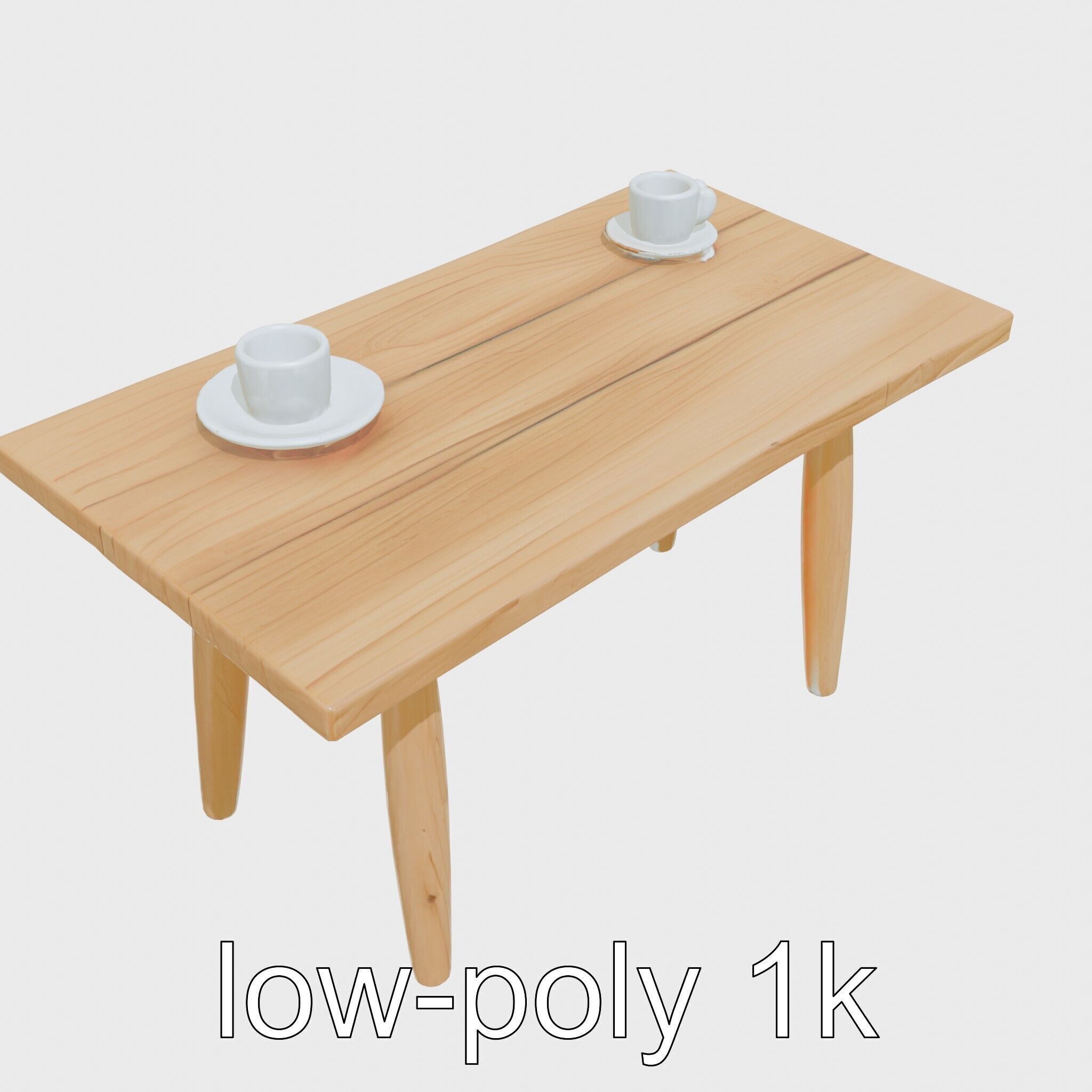 Wooden Breakfast Table with Smiling Surface Low-poly 3D model_28