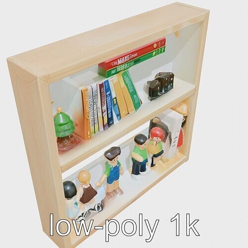 Children Bookshelf with Figurines Model Low-poly 3D model