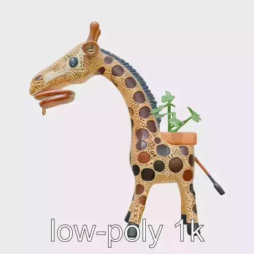 Giraffe Plant Stand with Spotted Metal and Pot Holder Low-poly 3D model